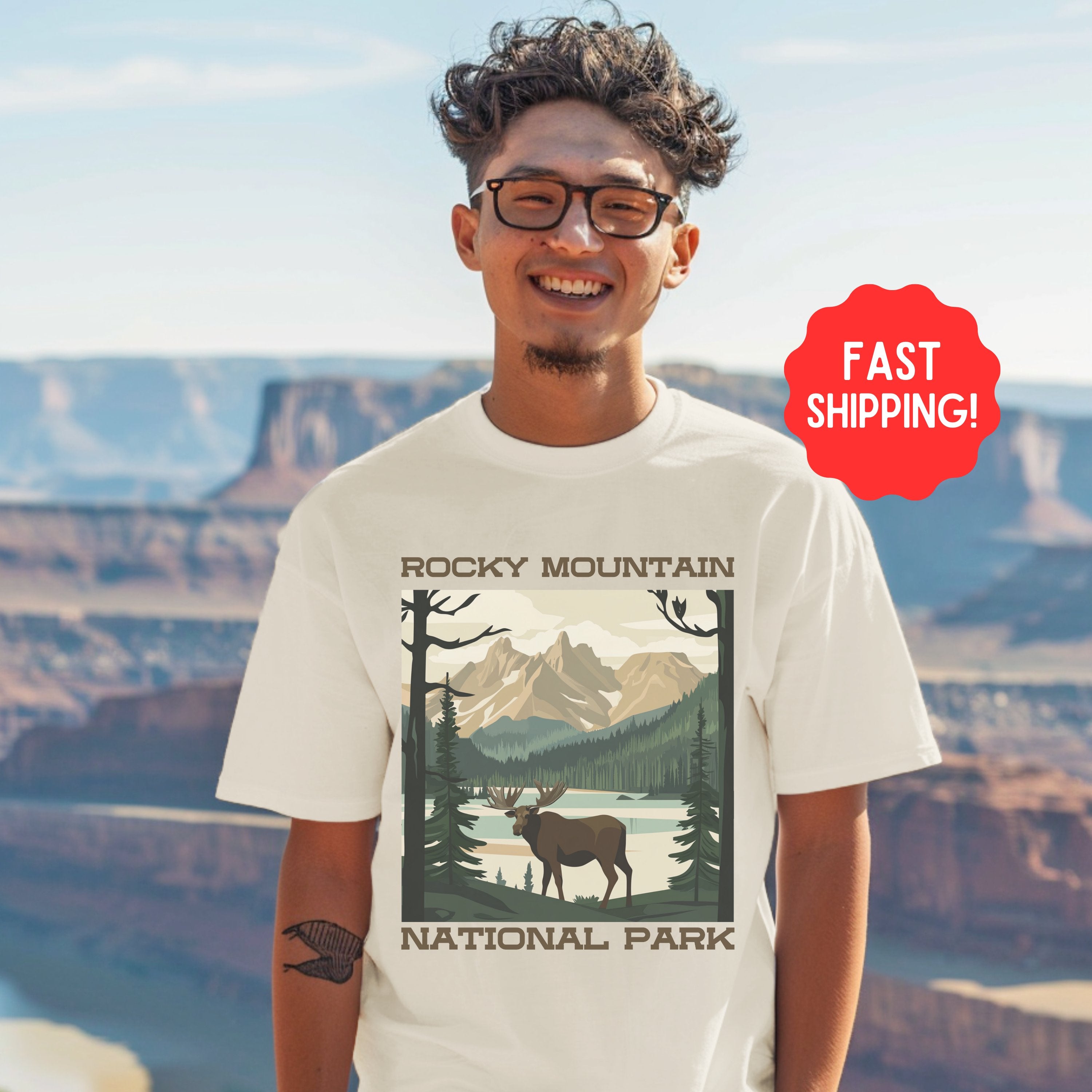 Elk Rocky Mountain National Parks Shirt, Colorado Camping Gift Mountain Tee Outdoor Lover Adventure Tshirt, Gift For Camper, Hiking Gift - T-Shirt - Chromatic Safari - Ivory - S