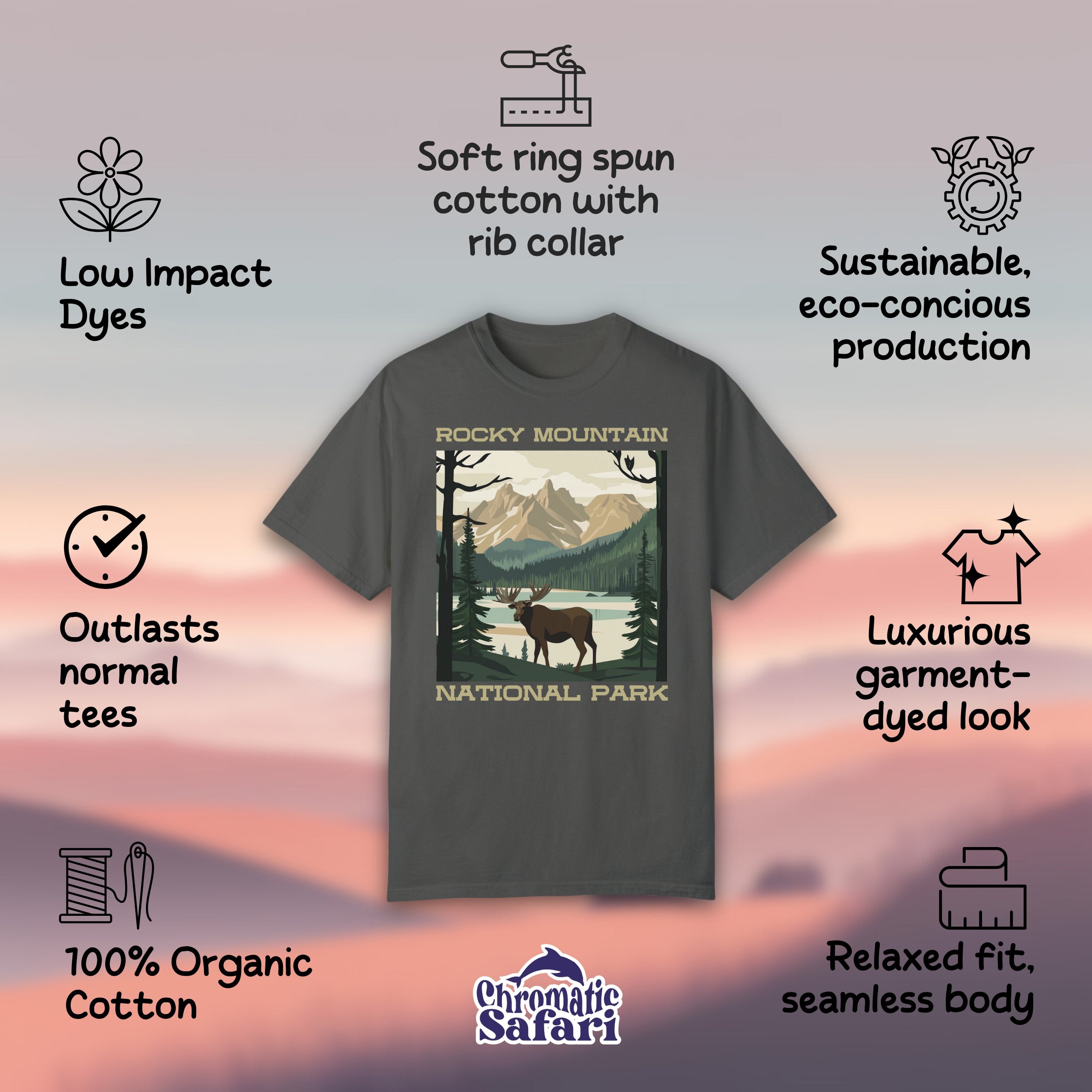 Elk Rocky Mountain National Parks Shirt, Colorado Camping Gift Mountain Tee Outdoor Lover Adventure Tshirt, Gift For Camper, Hiking Gift - T-Shirt - Chromatic Safari - Ivory - S