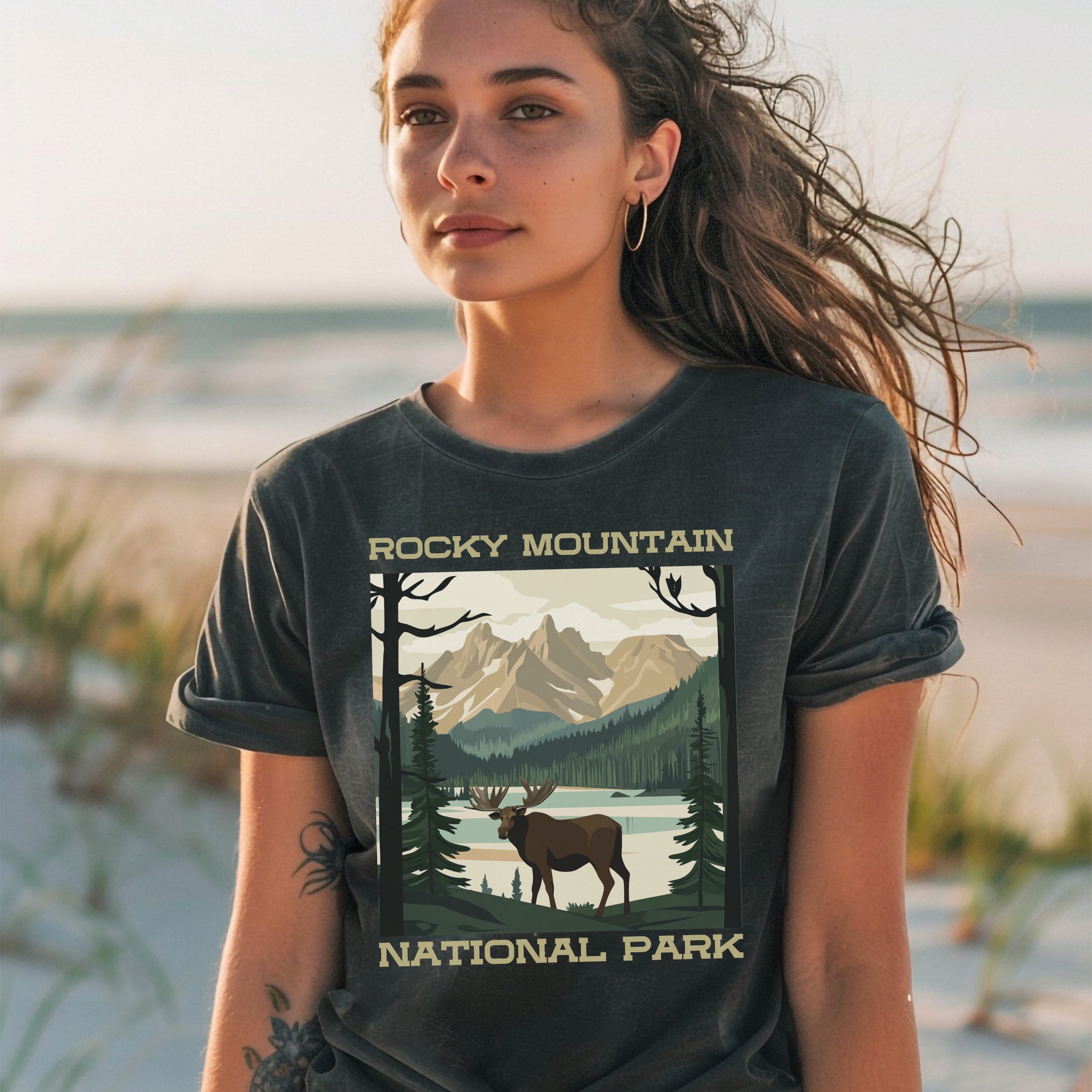 Elk Rocky Mountain National Parks Shirt, Colorado Camping Gift Mountain Tee Outdoor Lover Adventure Tshirt, Gift For Camper, Hiking Gift - T-Shirt - Chromatic Safari - Pepper - S