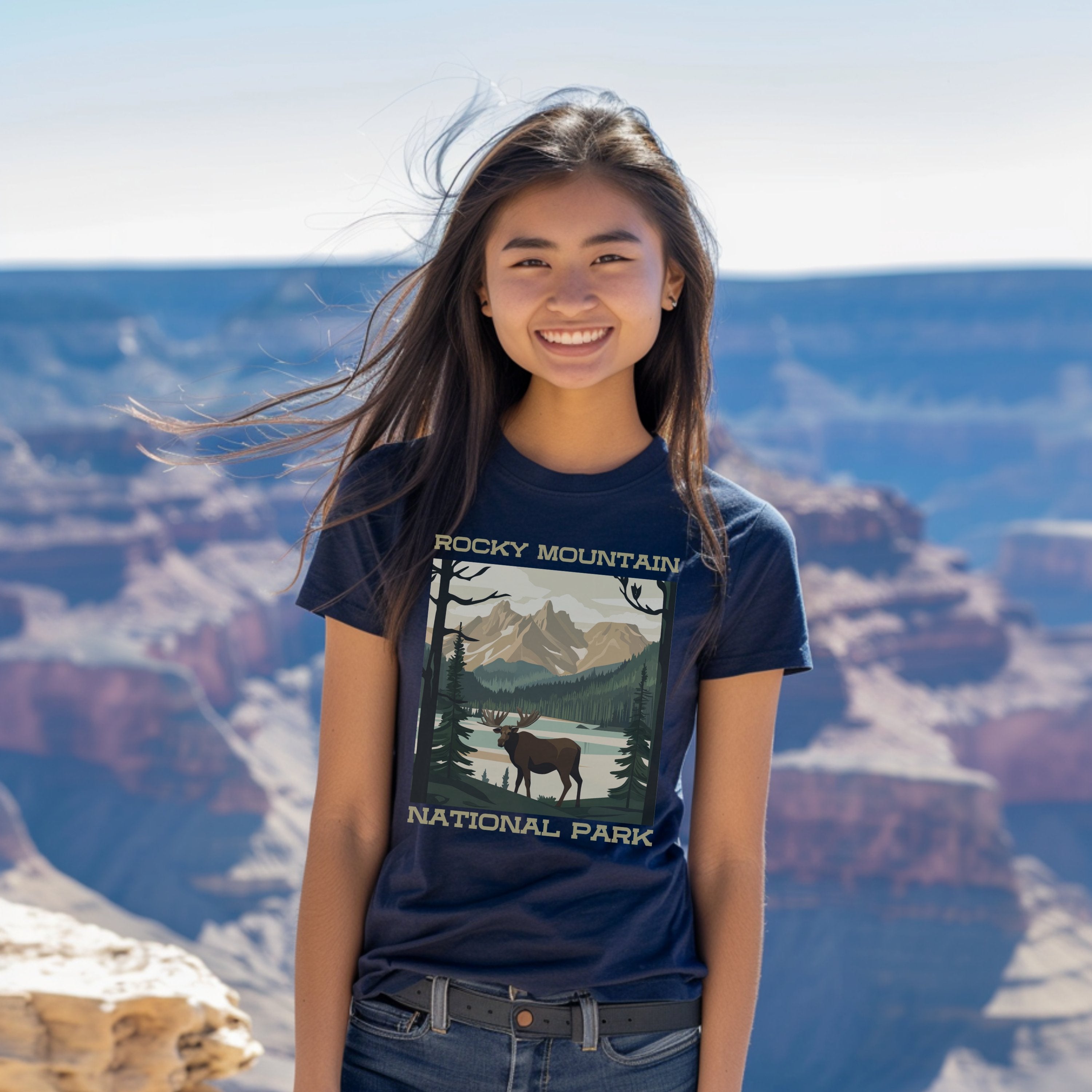 Elk Rocky Mountain National Parks Shirt, Colorado Camping Gift Mountain Tee Outdoor Lover Adventure Tshirt, Gift For Camper, Hiking Gift - T-Shirt - Chromatic Safari - True Navy - S