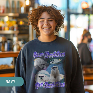 Even Baddies Polar Bear Vintage Sweatshirt, Marine Biology Fun Bootleg Shirt Pullover, Gift for Bear Lover - Sweatshirt - Chromatic Safari - True Navy - S