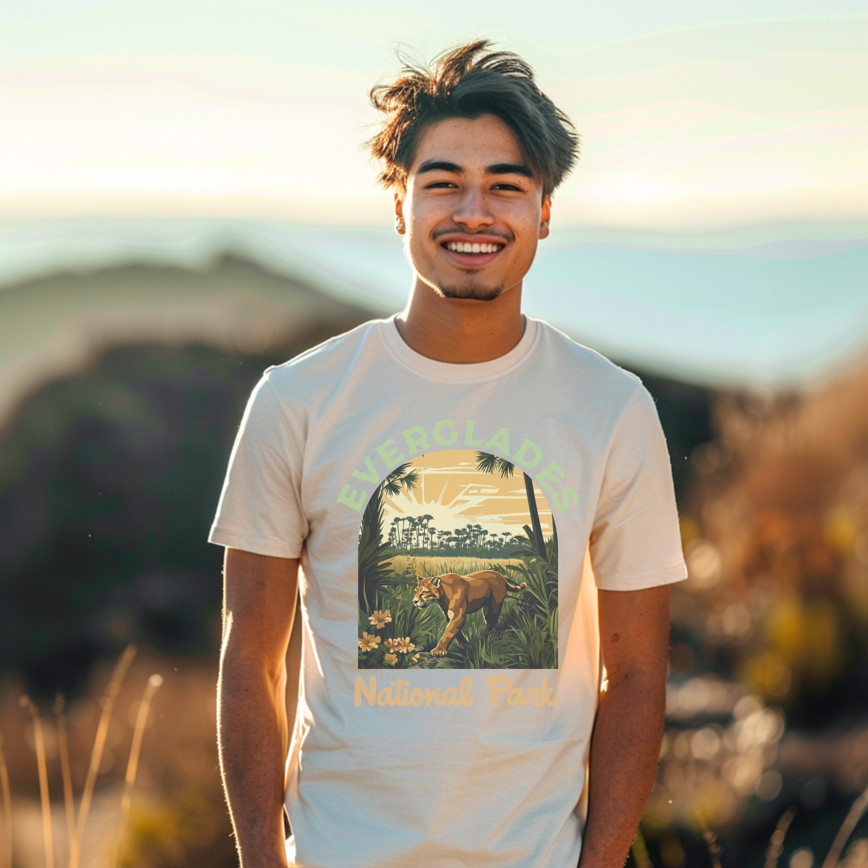 Everglades FL Vintage National Parks Shirt, Camping Gift Mountain Tee Outdoor Lover Adventure Shirt, For Campers - T-Shirt - Chromatic Safari - Ivory - S