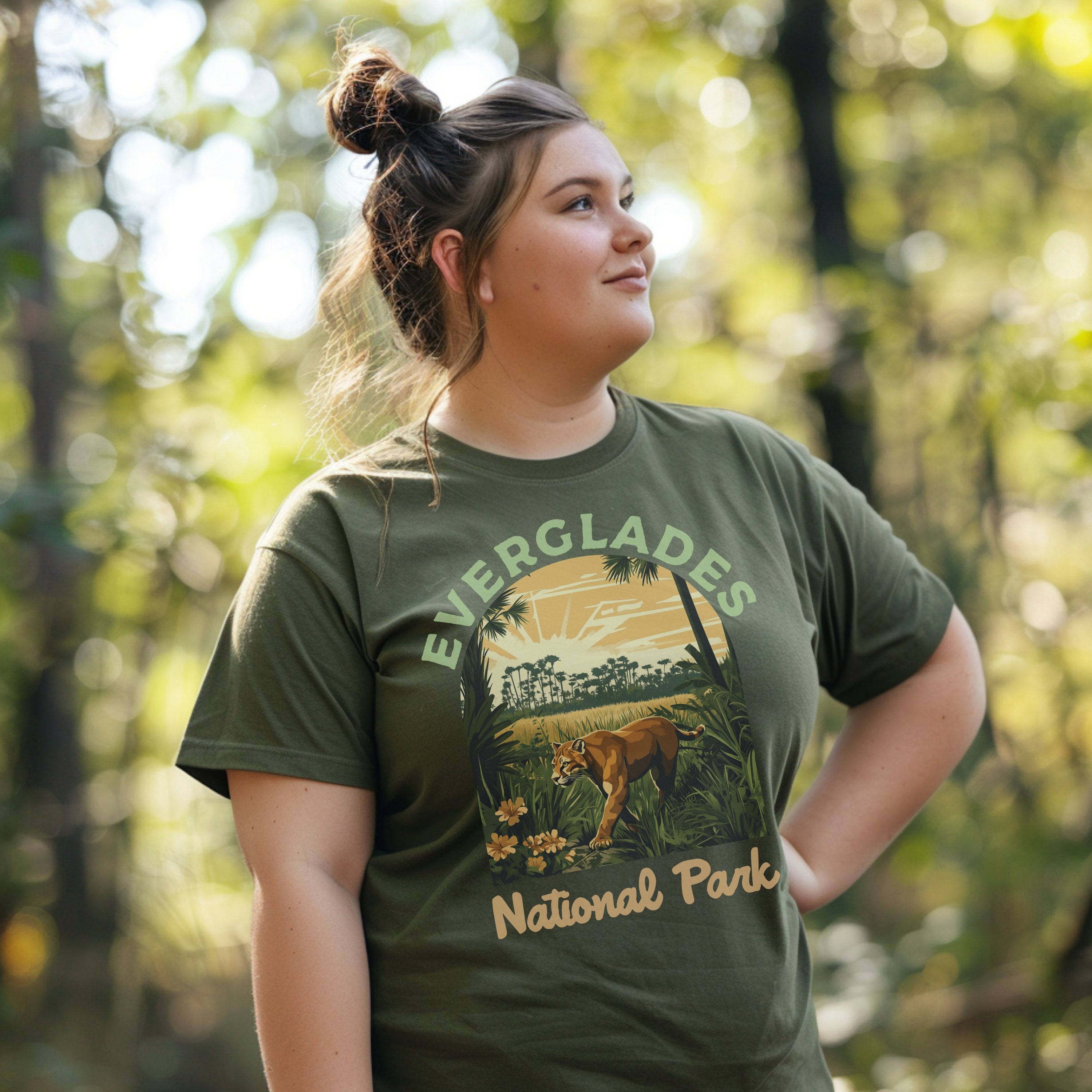 Everglades FL Vintage National Parks Shirt, Camping Gift Mountain Tee Outdoor Lover Adventure Shirt, For Campers - T-Shirt - Chromatic Safari - Moss - S