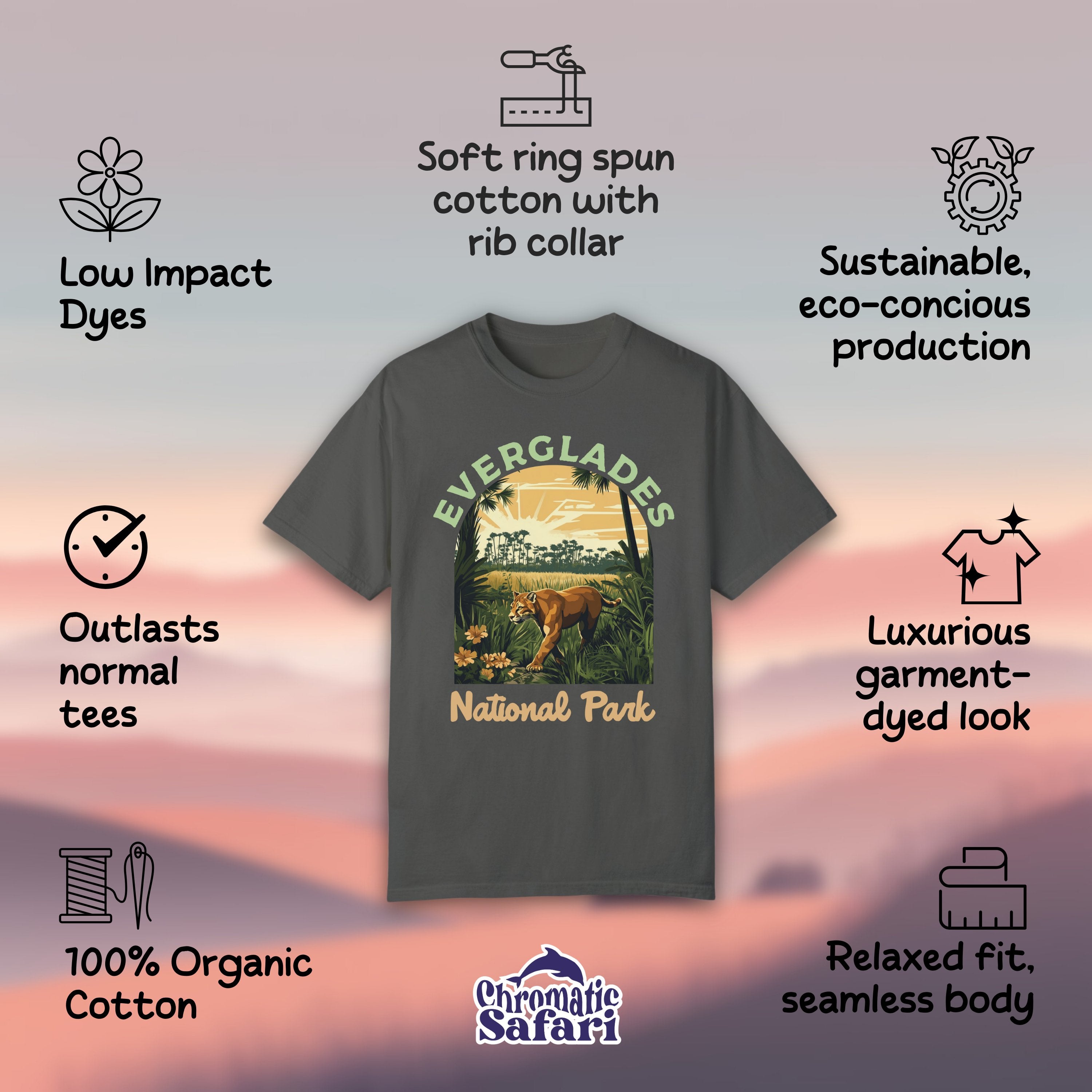 Everglades FL Vintage National Parks Shirt, Camping Gift Mountain Tee Outdoor Lover Adventure Shirt, For Campers - T-Shirt - Chromatic Safari - True Navy - S