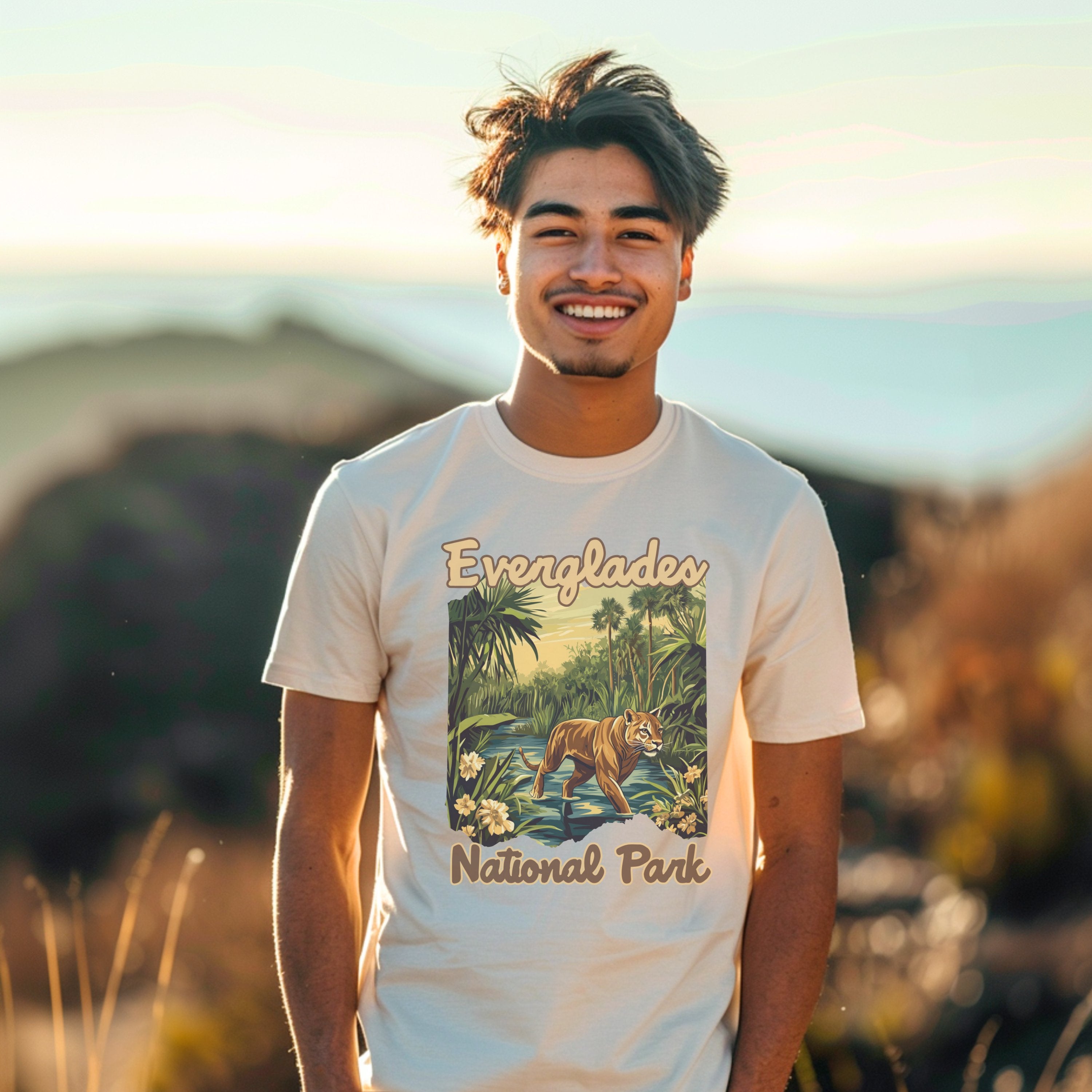 Everglades Vintage National Parks Florida Shirt, Camping Gift Mountain Tee Outdoor Lover Adventure Tshirt, Outdoor Lover Gift - T-Shirt - Chromatic Safari - Ivory - S
