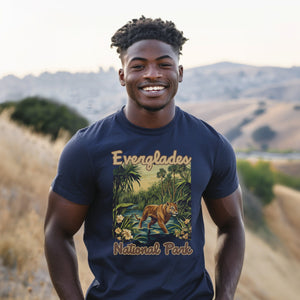 Everglades Vintage National Parks Florida Shirt, Camping Gift Mountain Tee Outdoor Lover Adventure Tshirt, Outdoor Lover Gift - T-Shirt - Chromatic Safari - True Navy - S