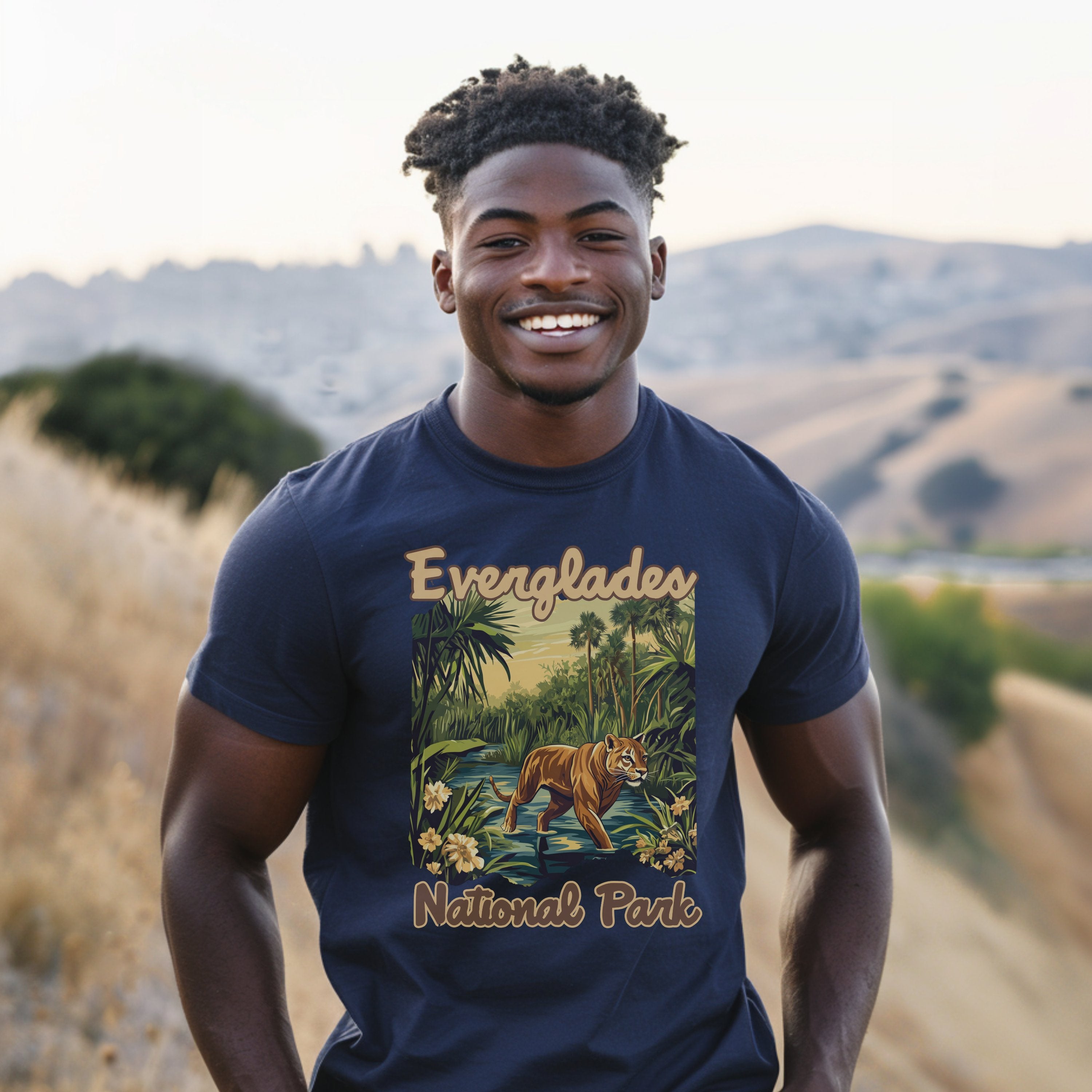 Everglades Vintage National Parks Florida Shirt, Camping Gift Mountain Tee Outdoor Lover Adventure Tshirt, Outdoor Lover Gift - T-Shirt - Chromatic Safari - True Navy - S