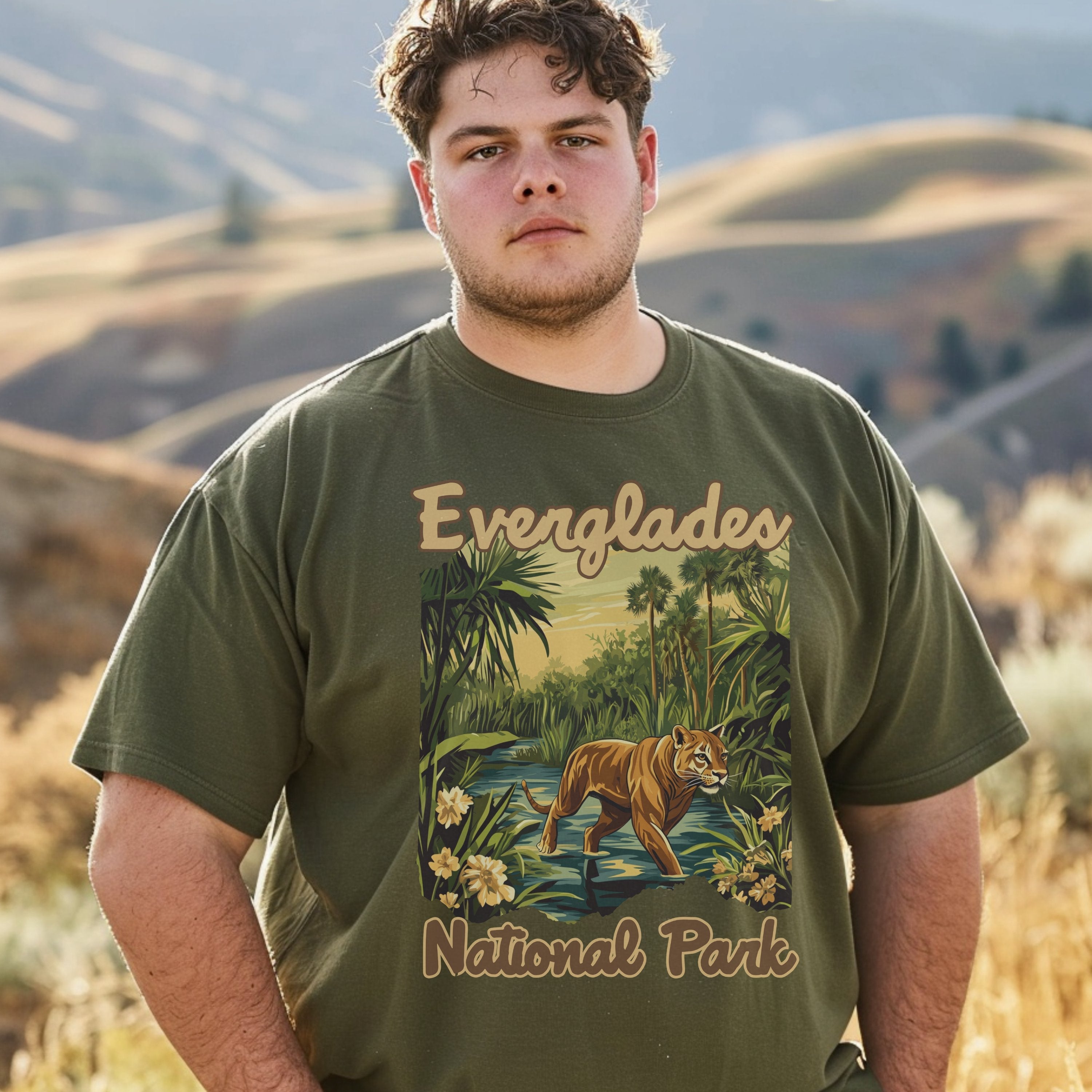 Everglades Vintage National Parks Florida Shirt, Camping Gift Mountain Tee Outdoor Lover Adventure Tshirt, Outdoor Lover Gift - T-Shirt - Chromatic Safari - Moss - S