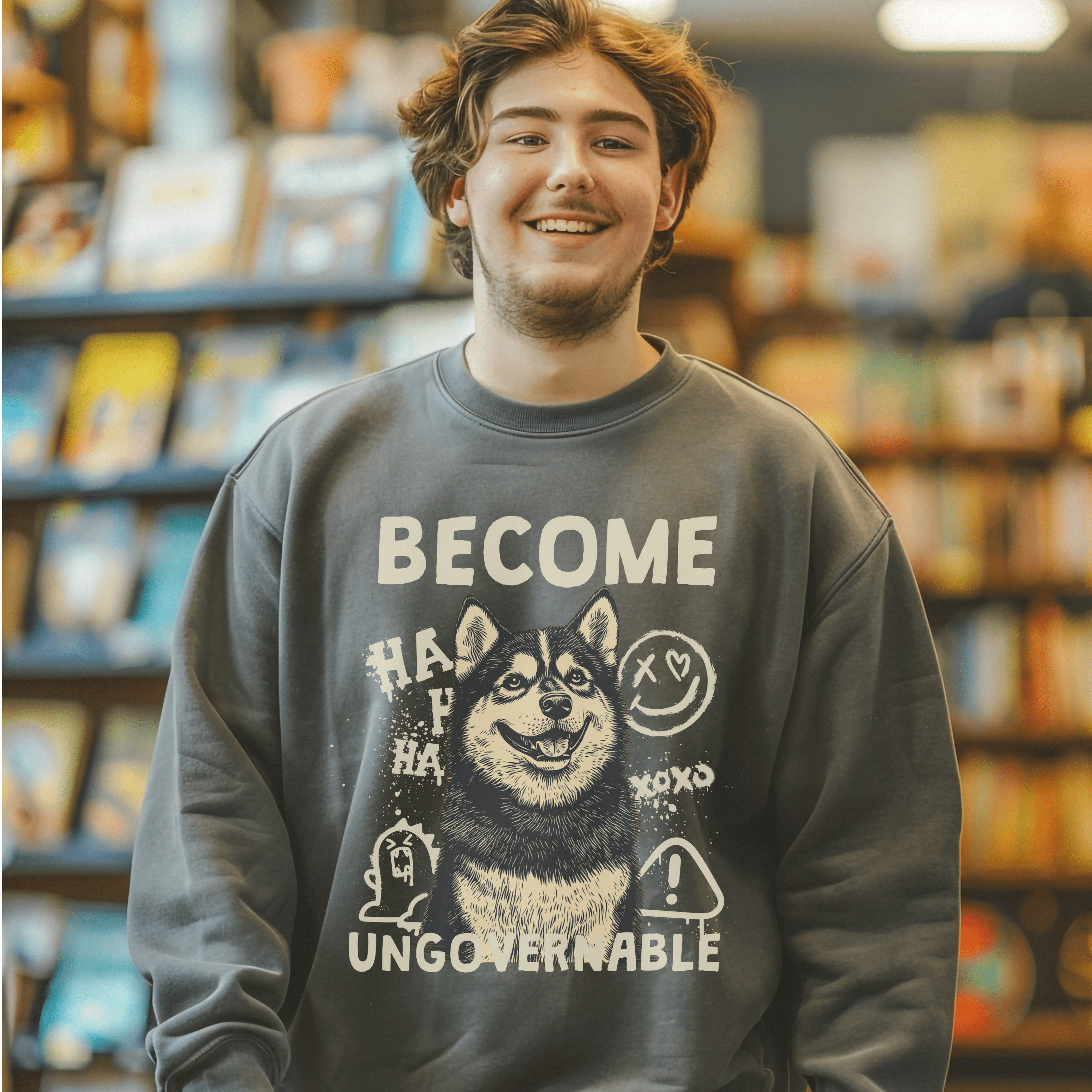 Feminist Sweatshirt, Become Ungovernable, Alaskan Malamute Dog Tshirt, Leftist Shirt, Protest Gifts - Sweatshirt - Chromatic Safari - Charcoal - S