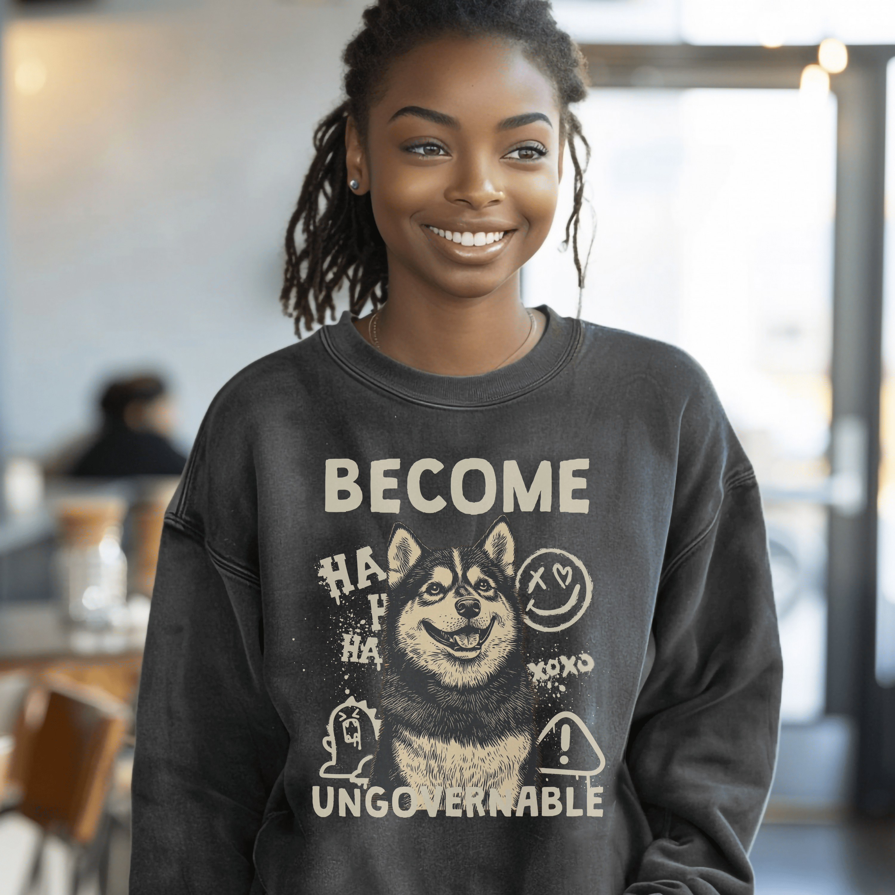 Feminist Sweatshirt, Become Ungovernable, Alaskan Malamute Dog Tshirt, Leftist Shirt, Protest Gifts - Sweatshirt - Chromatic Safari - Charcoal - S