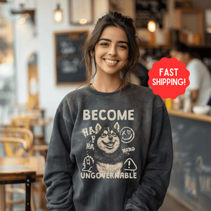 Feminist Sweatshirt, Become Ungovernable, Alaskan Malamute Dog Tshirt, Leftist Shirt, Protest Gifts - Sweatshirt - Chromatic Safari - Charcoal - S
