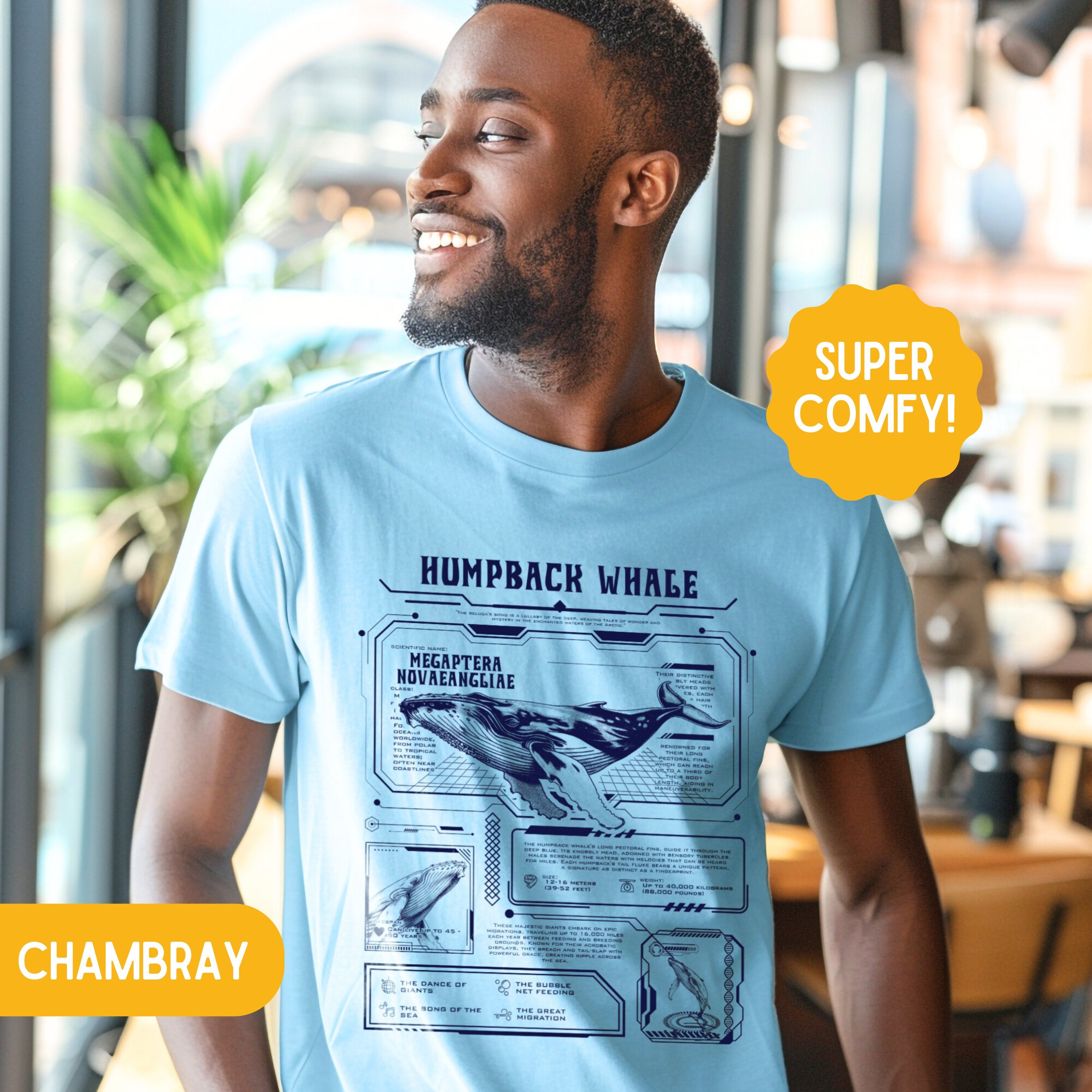 Futuristic Humpback Whale Anatomy Shirt, Marine Animal Anatomical Cyberpunk Tshirt, Divers Gifts - T - Shirt - Chromatic Safari - Chambray - S