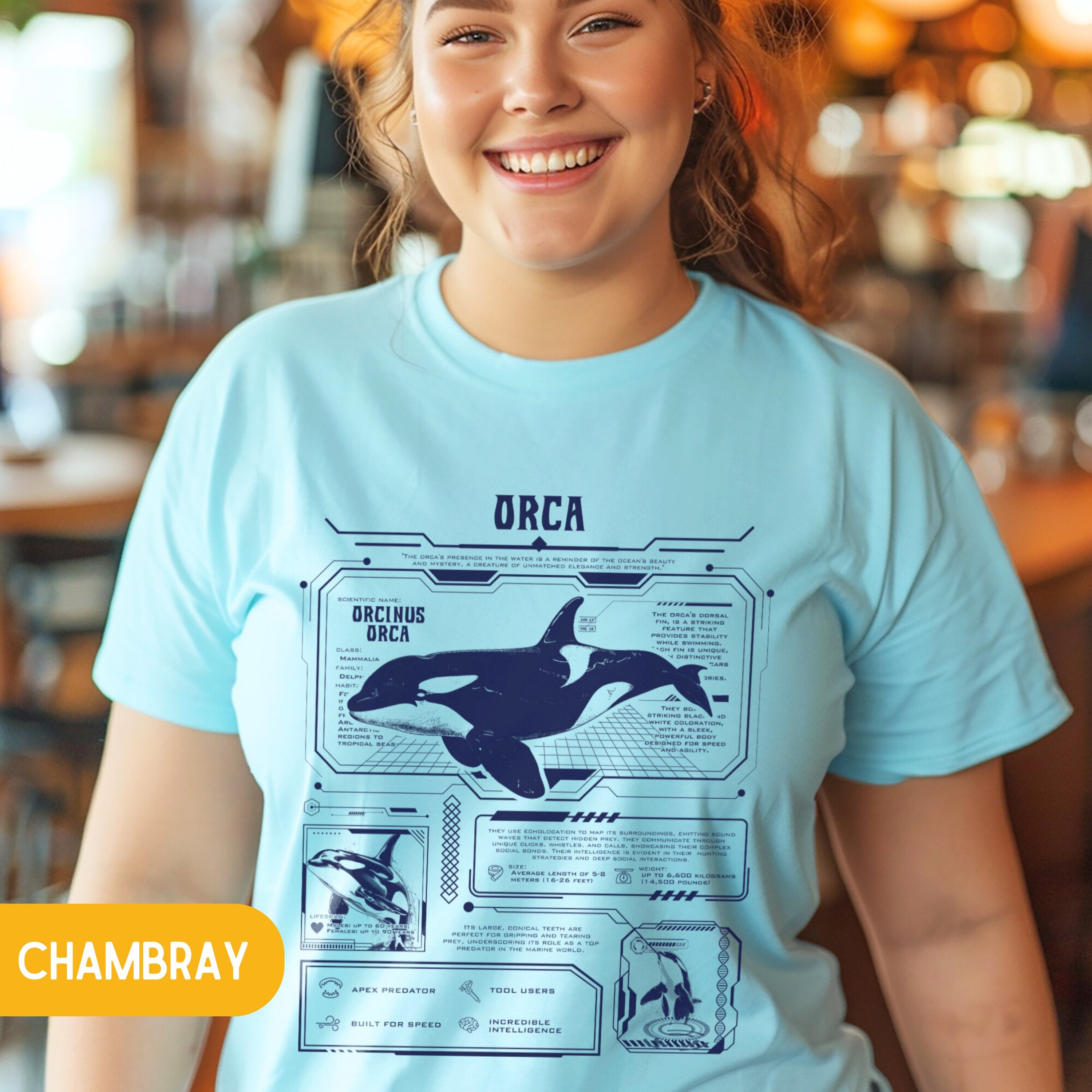 Futuristic Scifi Orca Killer Whale Anatomy Shirt, Marine Animal Anatomical Cyberpunk Tshirt, Nerd Gift For Divers - T - Shirt - Chromatic Safari - Chambray - S