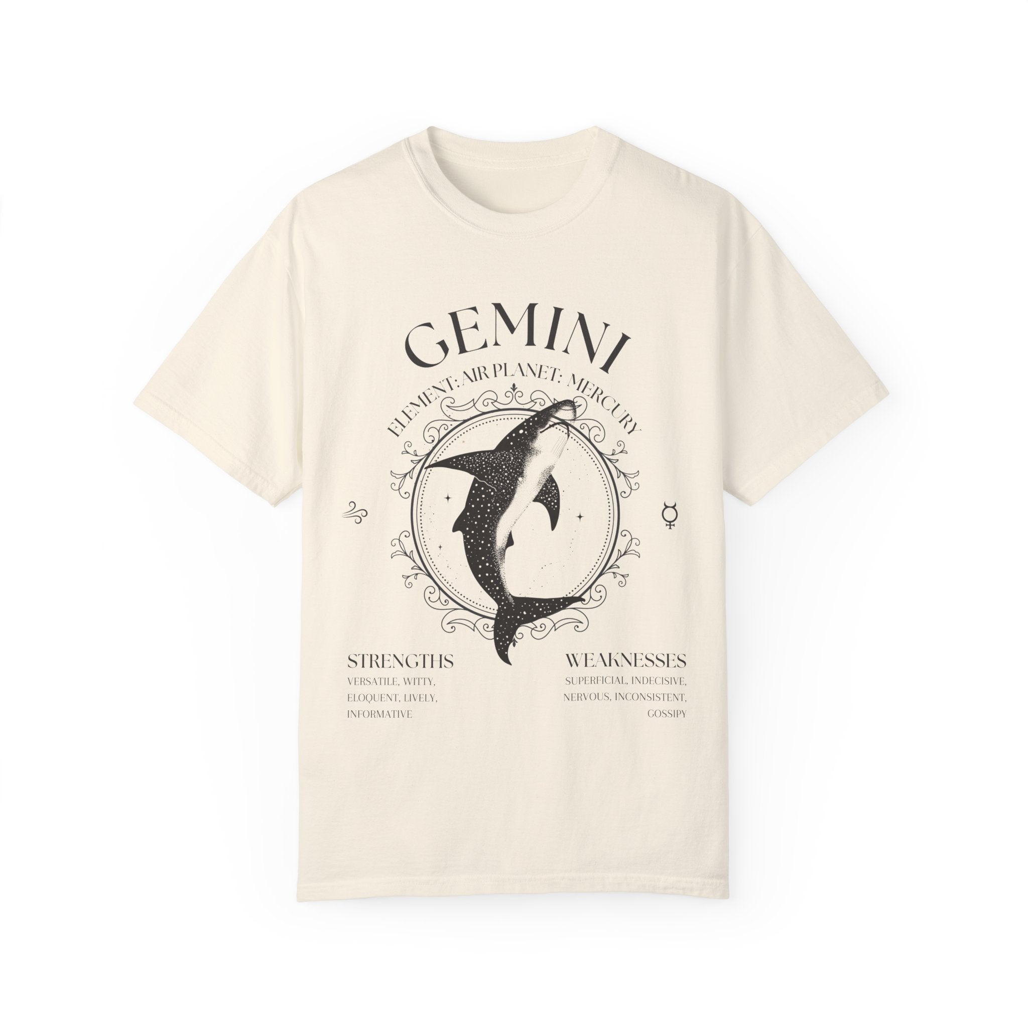 Gemini Shirt, Mystical Whale Shark Zodiac Sign, Astrological Birthday Sign Tee, Boho Astrology Gifts - T-Shirt - Chromatic Safari - Chalky Mint - S