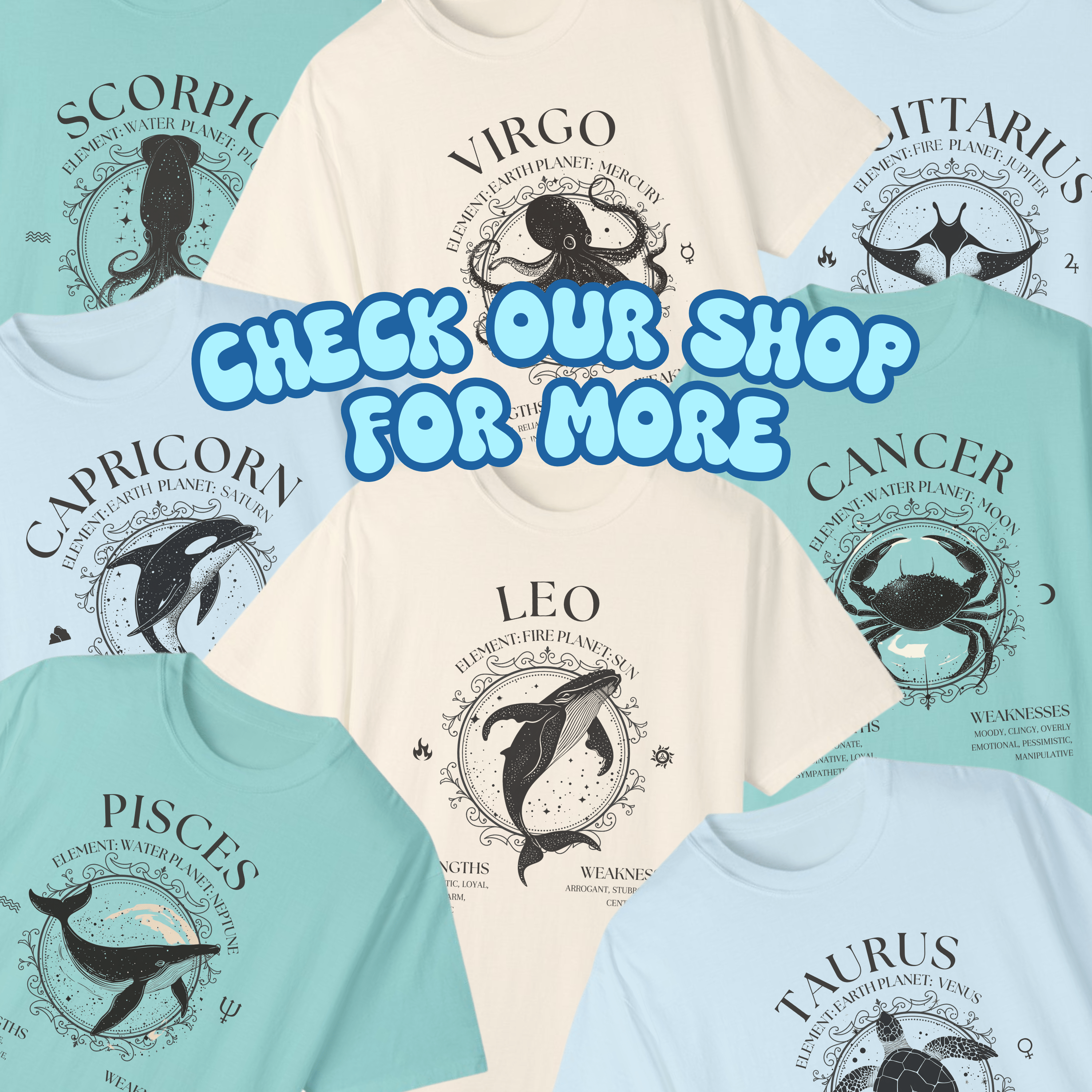 Gemini Shirt, Mystical Whale Shark Zodiac Sign, Astrological Birthday Sign Tee, Boho Astrology Gifts - T-Shirt - Chromatic Safari - Chalky Mint - S
