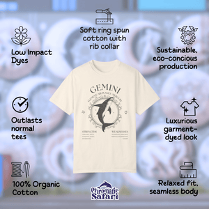 Gemini Shirt, Mystical Whale Shark Zodiac Sign, Astrological Birthday Sign Tee, Boho Astrology Gifts - T-Shirt - Chromatic Safari - Chambray - S