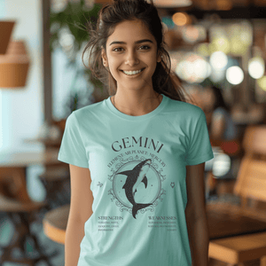 Gemini Shirt, Mystical Whale Shark Zodiac Sign, Astrological Birthday Sign Tee, Boho Astrology Gifts - T-Shirt - Chromatic Safari - Chalky Mint - S