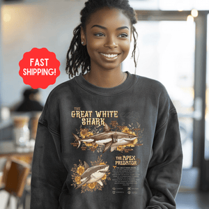 Great White Shark Anatomy Sweatshirt, Vintage Marine Animal Tee, Shark Lover Pullover Gift, Gift For Divers or Biologist - Sweatshirt - Chromatic Safari - Charcoal - S