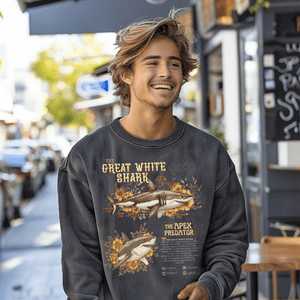 Great White Shark Anatomy Sweatshirt, Vintage Marine Animal Tee, Shark Lover Pullover Gift, Gift For Divers or Biologist - Sweatshirt - Chromatic Safari - Charcoal - S