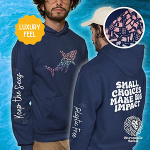 Great White Shark Design Hoodie: Eco-Friendly, Artistic Sweatshirt for Marine Life Enthusiasts, Perfect for Ocean Conservation Supporters - Chromatic Safari - Navy - S