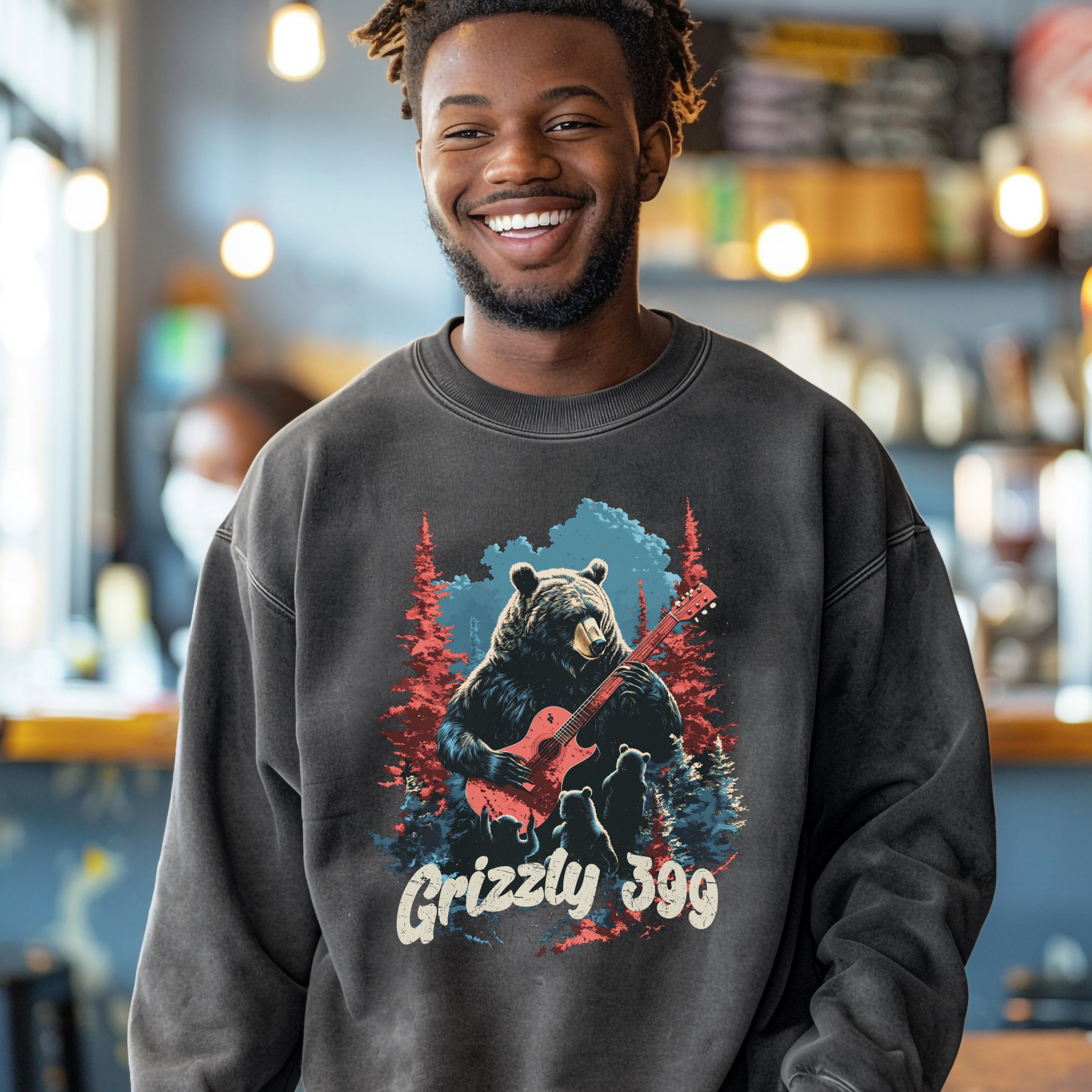 Guitarist Grizzly 399 Mama Bear Vintage Band Shirt, Fun Wildlife Bootleg Shirt, Gift for Bear Lover - T-Shirt - Chromatic Safari - Pepper - S