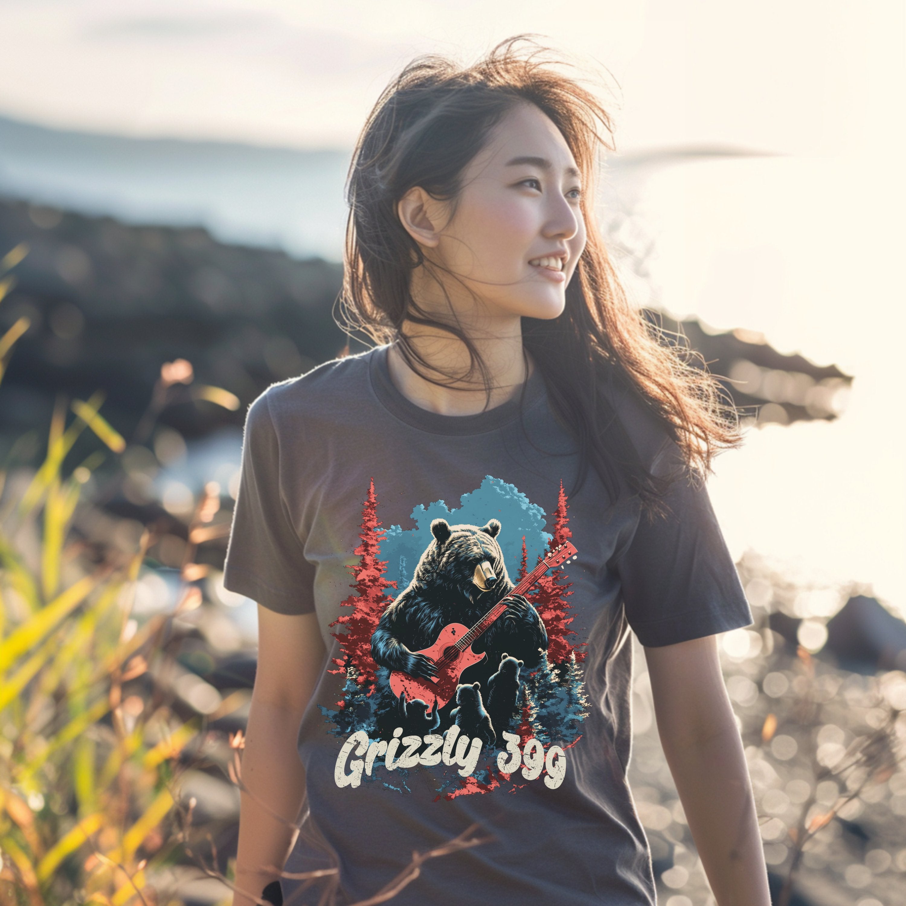 Guitarist Grizzly 399 Mama Bear Vintage Band Shirt, Fun Wildlife Bootleg Shirt, Gift for Bear Lover - T-Shirt - Chromatic Safari - Pepper - S