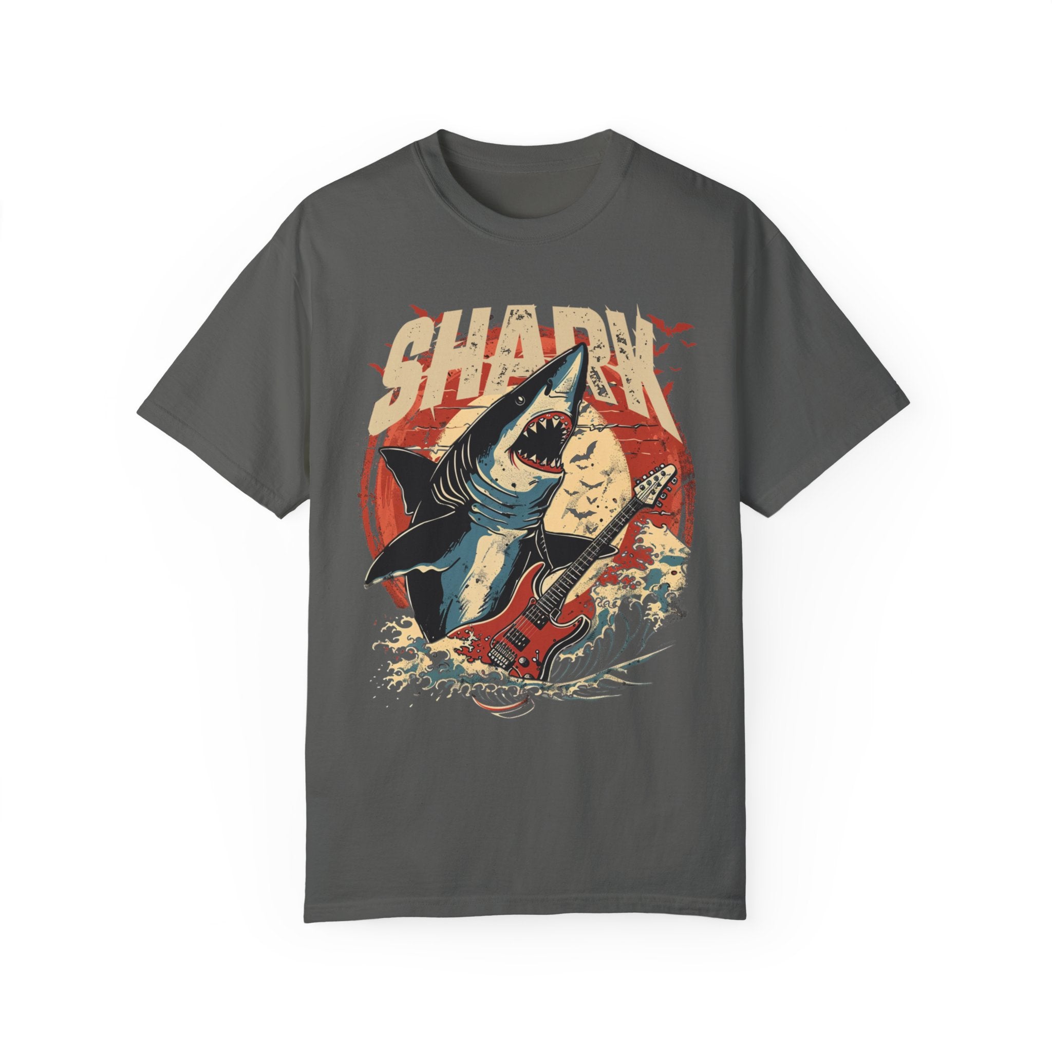 Guitarist Shark Vintage Band Shirt, Marine Biology Fun Bootleg Shirt, Gift for Shark Lover - T - Shirt - Chromatic Safari - Pepper - S