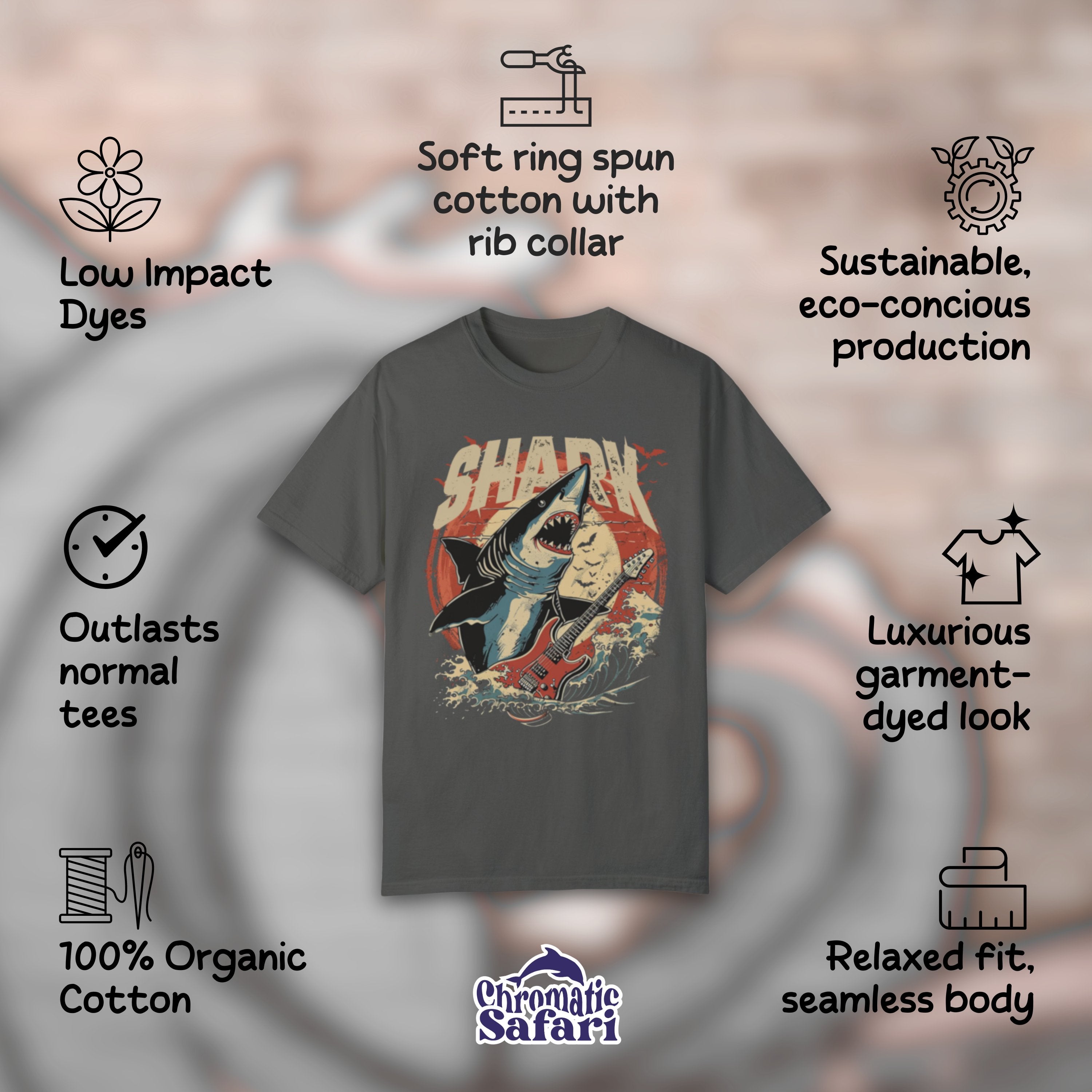 Guitarist Shark Vintage Band Shirt, Marine Biology Fun Bootleg Shirt, Gift for Shark Lover - T - Shirt - Chromatic Safari - Pepper - S