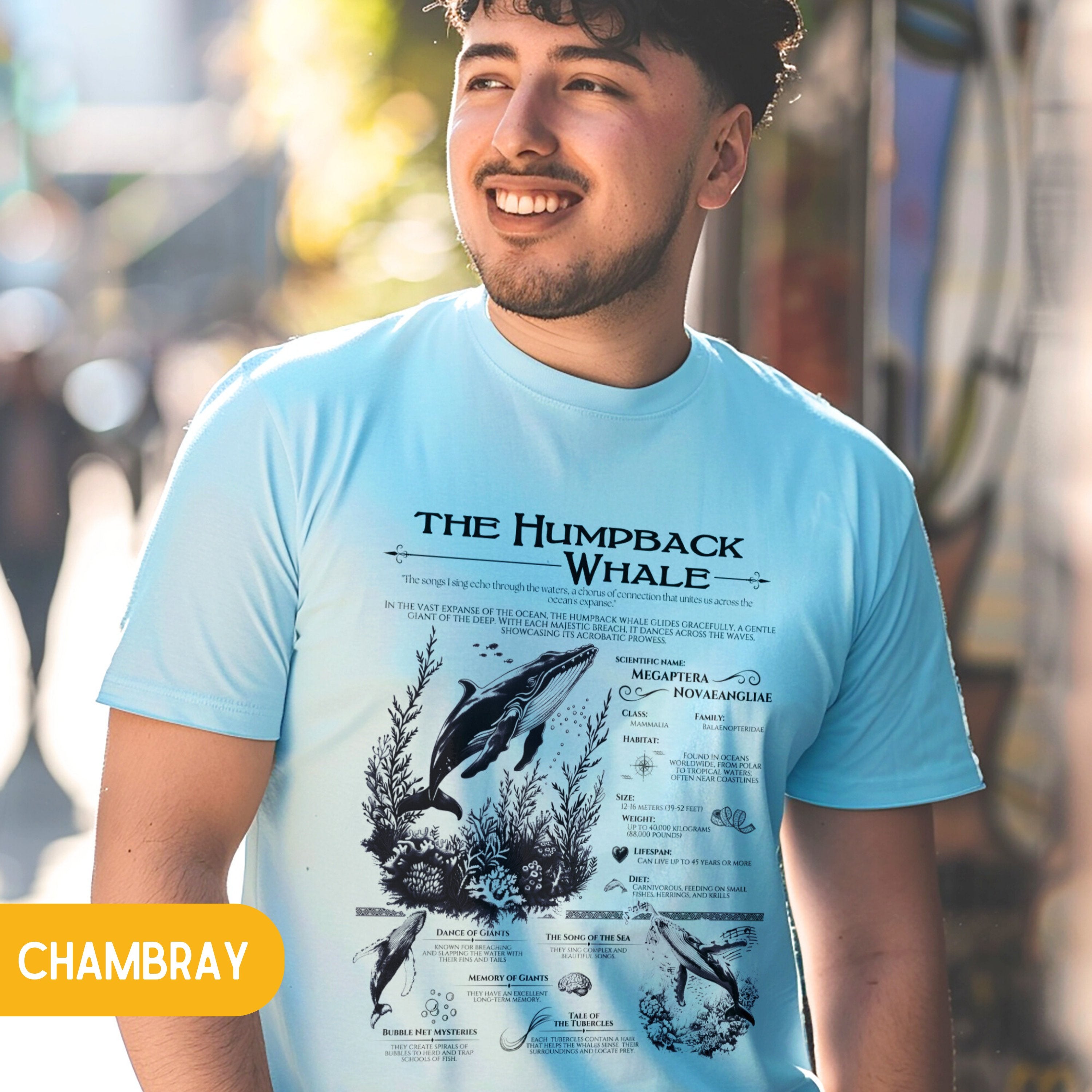 Humpback Whale Anatomy Shirt, Marine Animals Vintage Tshirt, Whale Gifts - T-Shirt - Chromatic Safari - Chambray - S