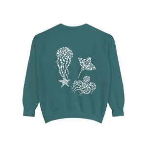 Jellyfish Manta Ray Kraken Starfish Cottagecore Pullover, Marine Biologist Sweatshirt, Birthday Gift - Sweatshirt - Chromatic Safari - Blue Spruce - S