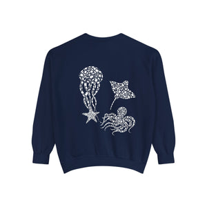 Jellyfish Manta Ray Kraken Starfish Cottagecore Pullover, Marine Biologist Sweatshirt, Birthday Gift - Sweatshirt - Chromatic Safari - True Navy - S