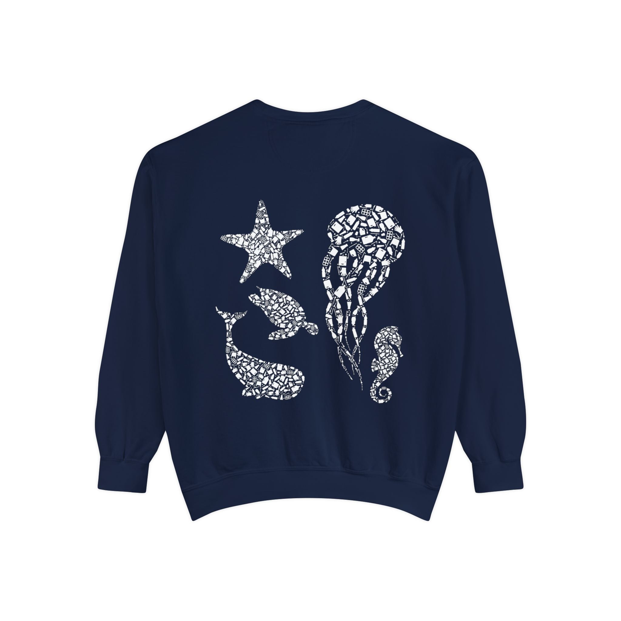 Jellyfish Whale Turtle Starfish Seahorse Cottagecore Pullover, Ocean Conservation Marine Biologist Sweatshirt, Gift for Biologist - Sweatshirt - Chromatic Safari - True Navy - S