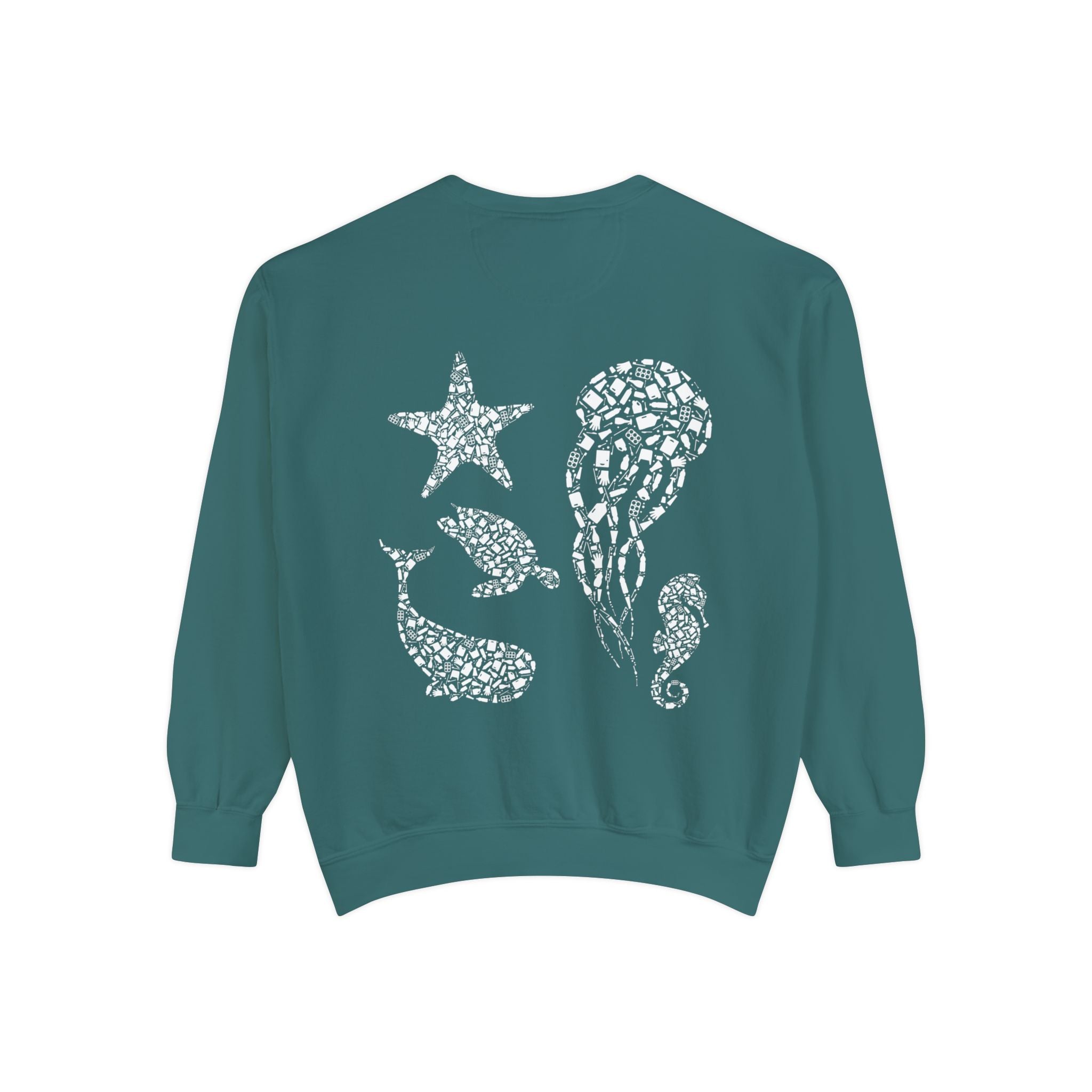 Jellyfish Whale Turtle Starfish Seahorse Cottagecore Pullover, Ocean Conservation Marine Biologist Sweatshirt, Gift for Biologist - Sweatshirt - Chromatic Safari - Blue Spruce - S
