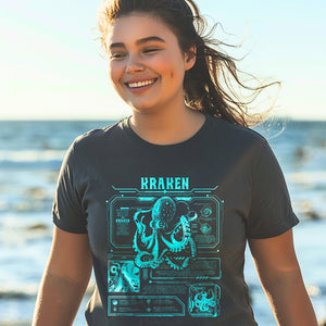 Kraken Octopus Futuristic Band Shirt, Marine Biology Cyber Oversized Tshirt, Halloween Gift - T - Shirt - Chromatic Safari - Graphite - S