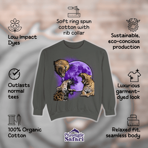 Leopard Sweatshirt, Retro Three Leopard & Moon Pullover Tee, Vintage 90s Wild Animal Tshirt, Outdoor Gifts - Sweatshirt - Chromatic Safari - Charcoal - S