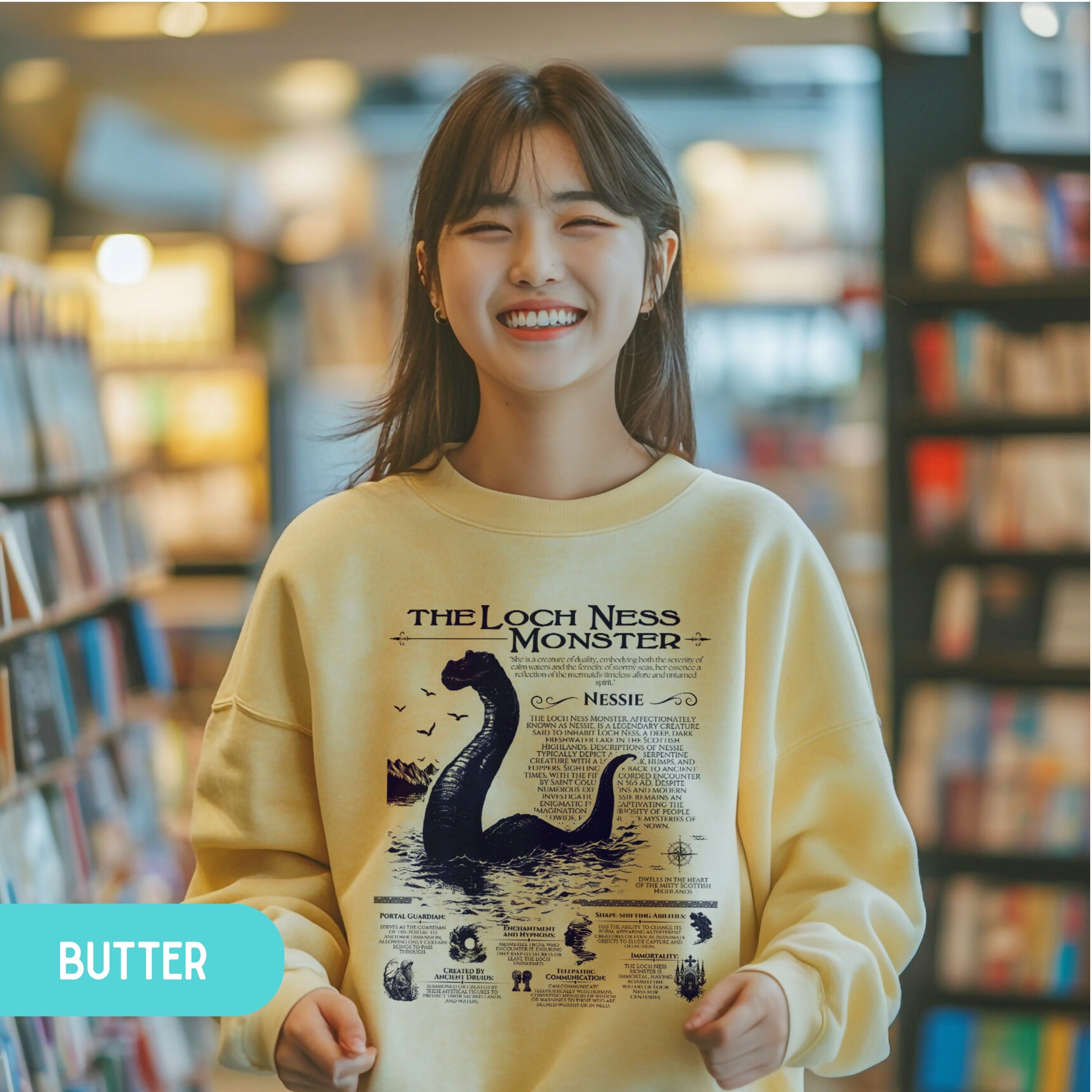 Loch Ness Monster Anatomy Shirt Pullover, Marine Animals Vintage Cryptid Sweatshirt, Gift For Her or Him - Sweatshirt - Chromatic Safari - Butter - S