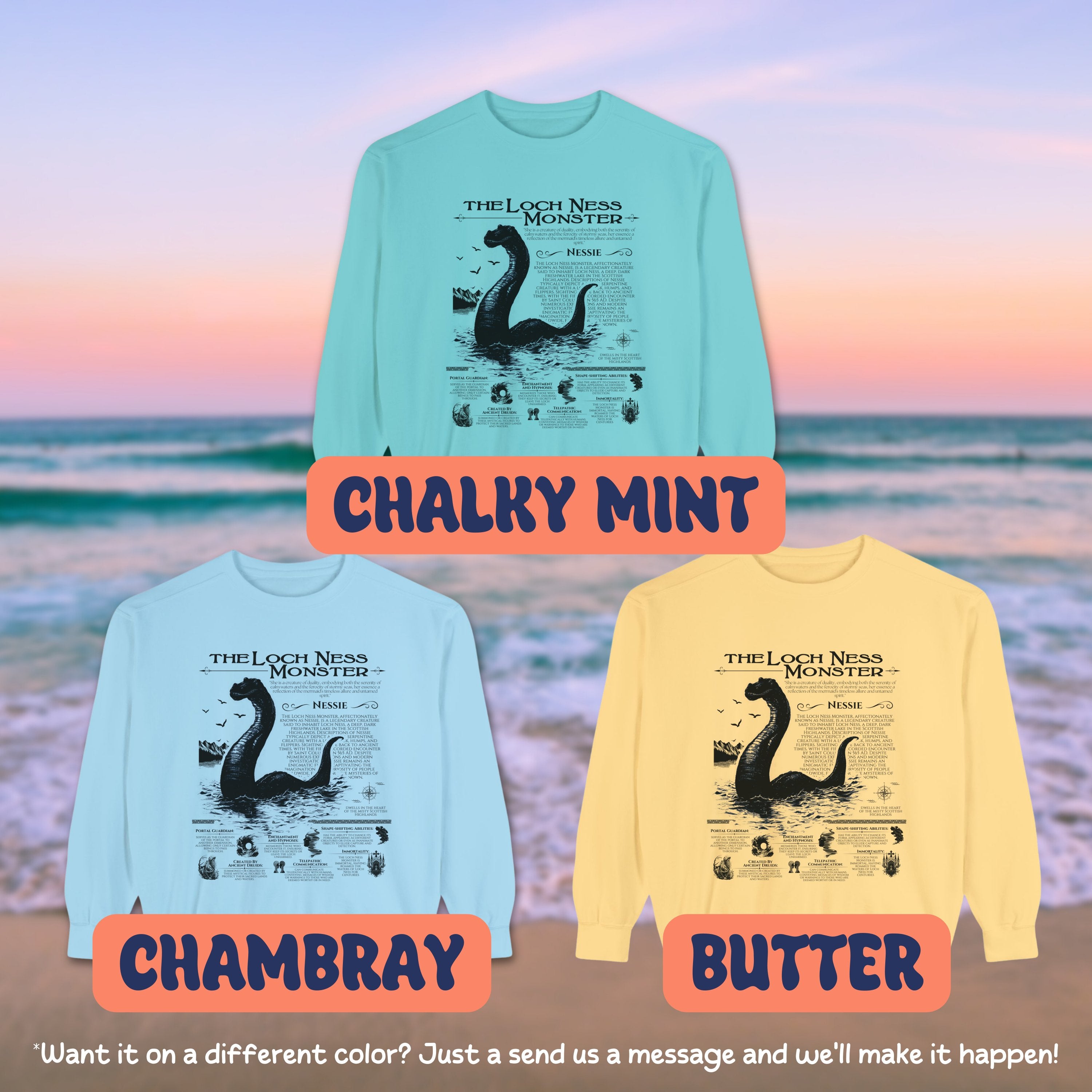 Loch Ness Monster Anatomy Shirt Pullover, Marine Animals Vintage Cryptid Sweatshirt, Gift For Her or Him - Sweatshirt - Chromatic Safari - Butter - S