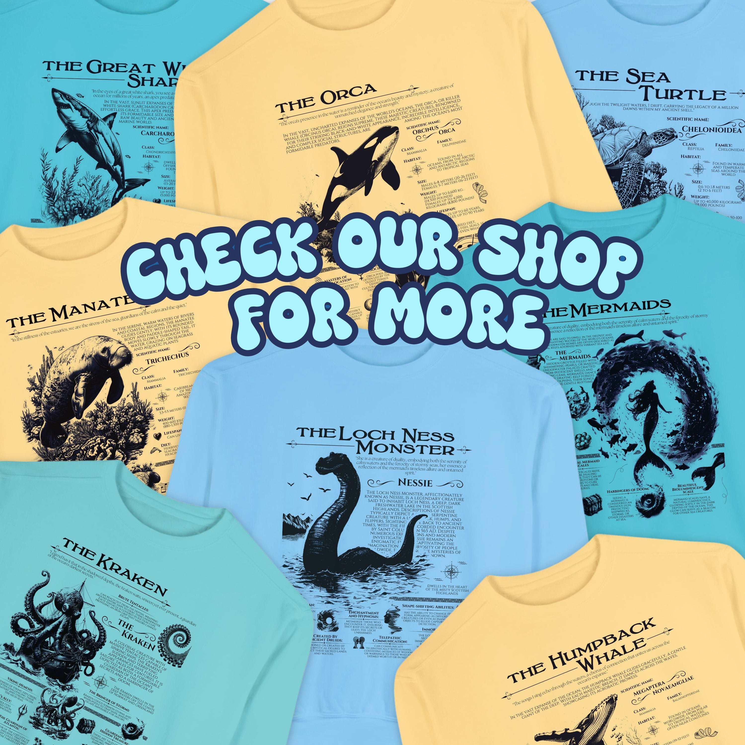 Loch Ness Monster Anatomy Shirt Pullover, Marine Animals Vintage Cryptid Sweatshirt, Gift For Her or Him - Sweatshirt - Chromatic Safari - Butter - S