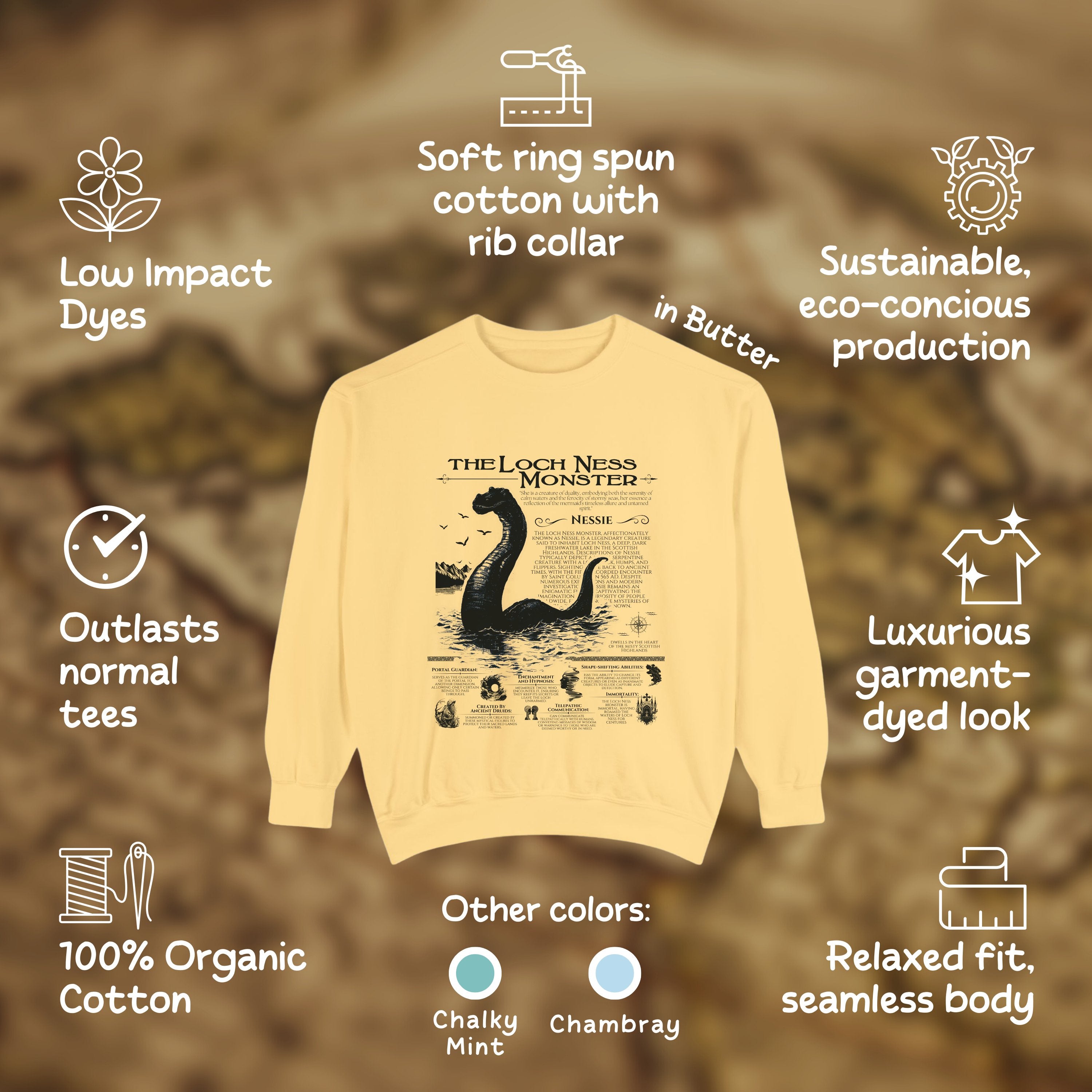 Loch Ness Monster Anatomy Shirt Pullover, Marine Animals Vintage Cryptid Sweatshirt, Gift For Her or Him - Sweatshirt - Chromatic Safari - Chalky Mint - S
