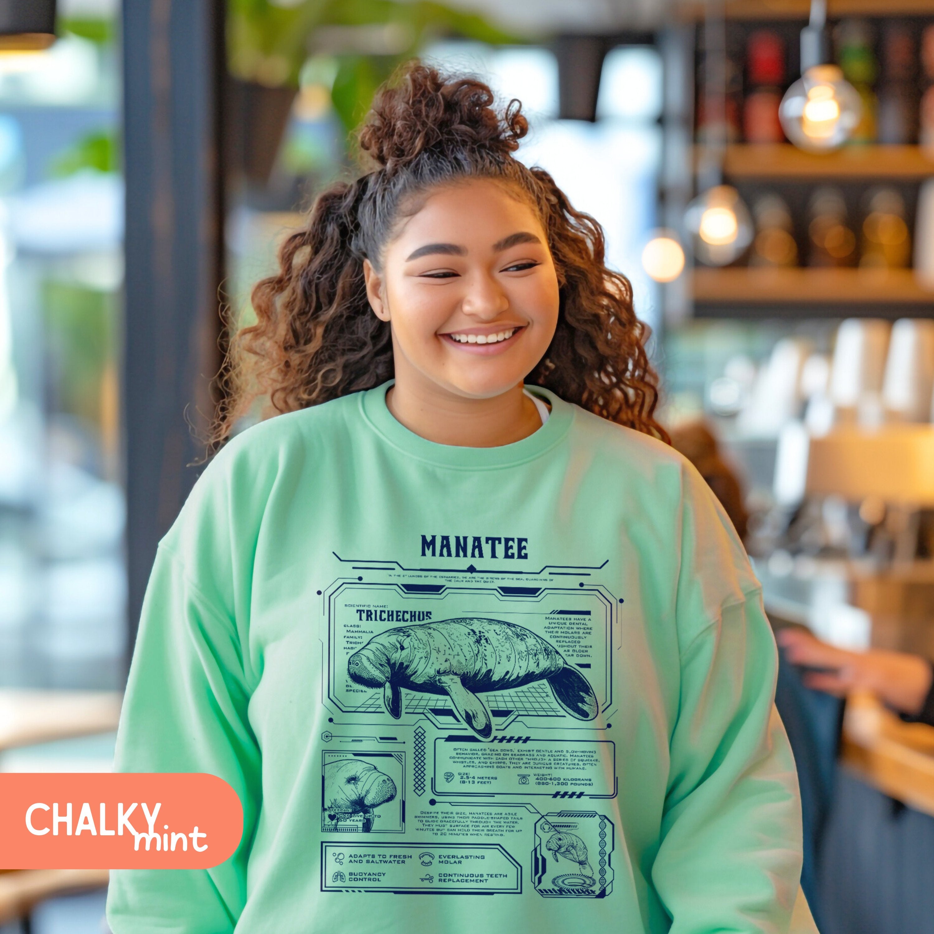 Manatee Band Shirt Pullover, Marine Animal Anatomical Sweatshirt, Gift For Surfers - Sweatshirt - Chromatic Safari - Chalky Mint - S