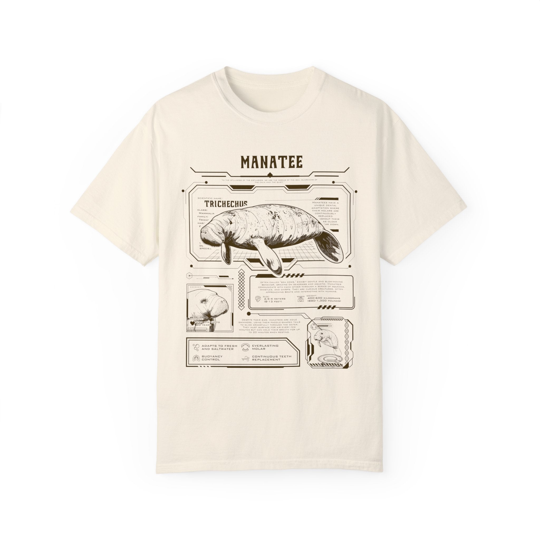 Manatee Futuristic Band Shirt, Marine Animal Cyber Oversized Tshirt, Gift For Divers - T - Shirt - Chromatic Safari - Ivory - S