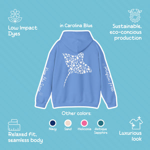 Manta Ray Design Hoodie: Eco-Friendly, Artistic Sweatshirt for Marine Life Enthusiasts, Scuba Divers, Going to Beach, Marine Biologists - Chromatic Safari - Navy - S