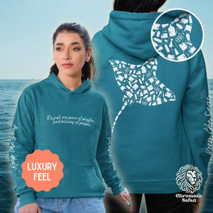 Manta Ray Design Hoodie: Eco-Friendly, Artistic Sweatshirt for Marine Life Enthusiasts, Scuba Divers, Going to Beach, Marine Biologists - Chromatic Safari - Navy - S