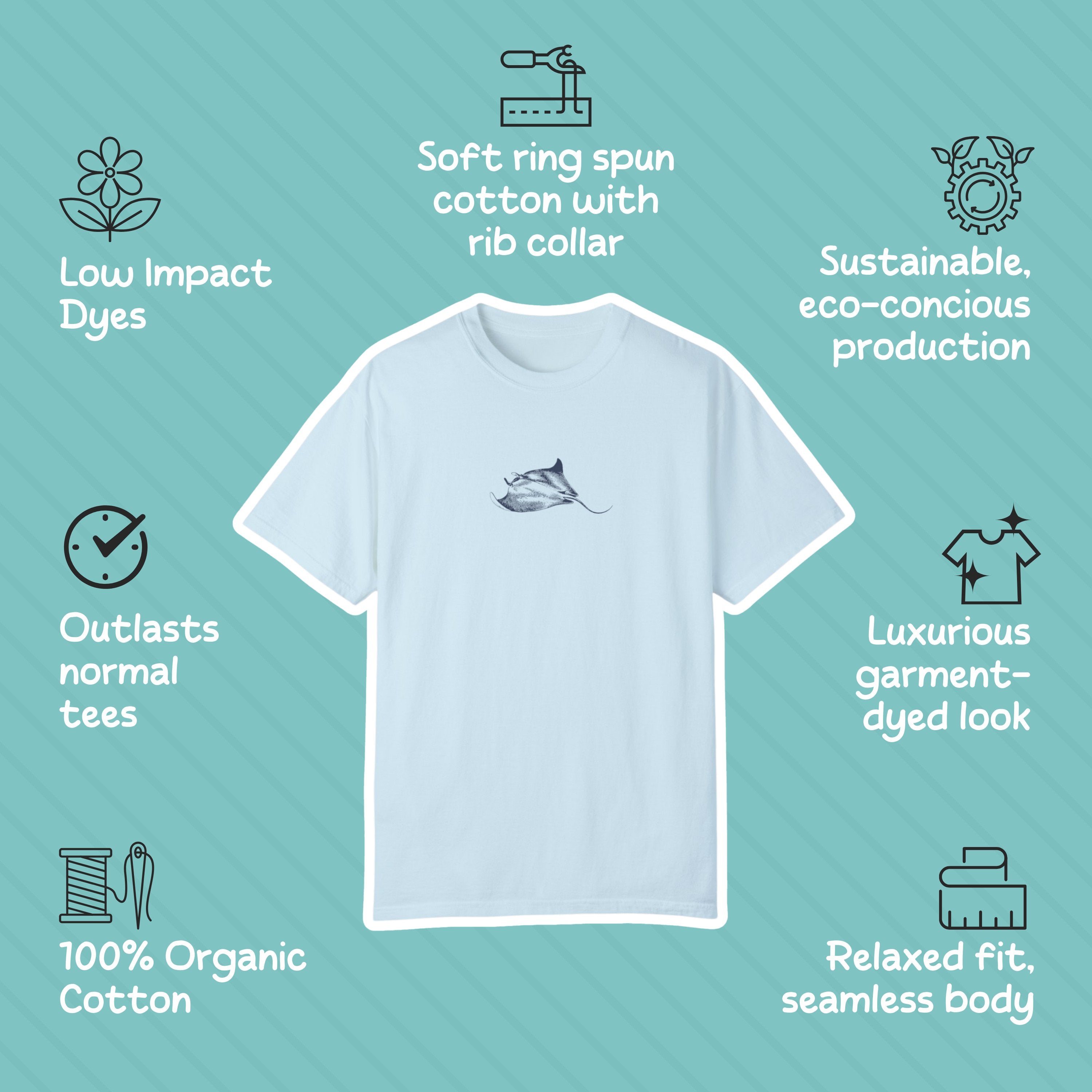 Manta Ray Shirt Comfort Colors Eco-Friendly, Environmentalist Ocean Conservation Marine Biology Gift, Marine Life Supporters Whale Watchers - T-Shirt - Chromatic Safari - Ivory - S