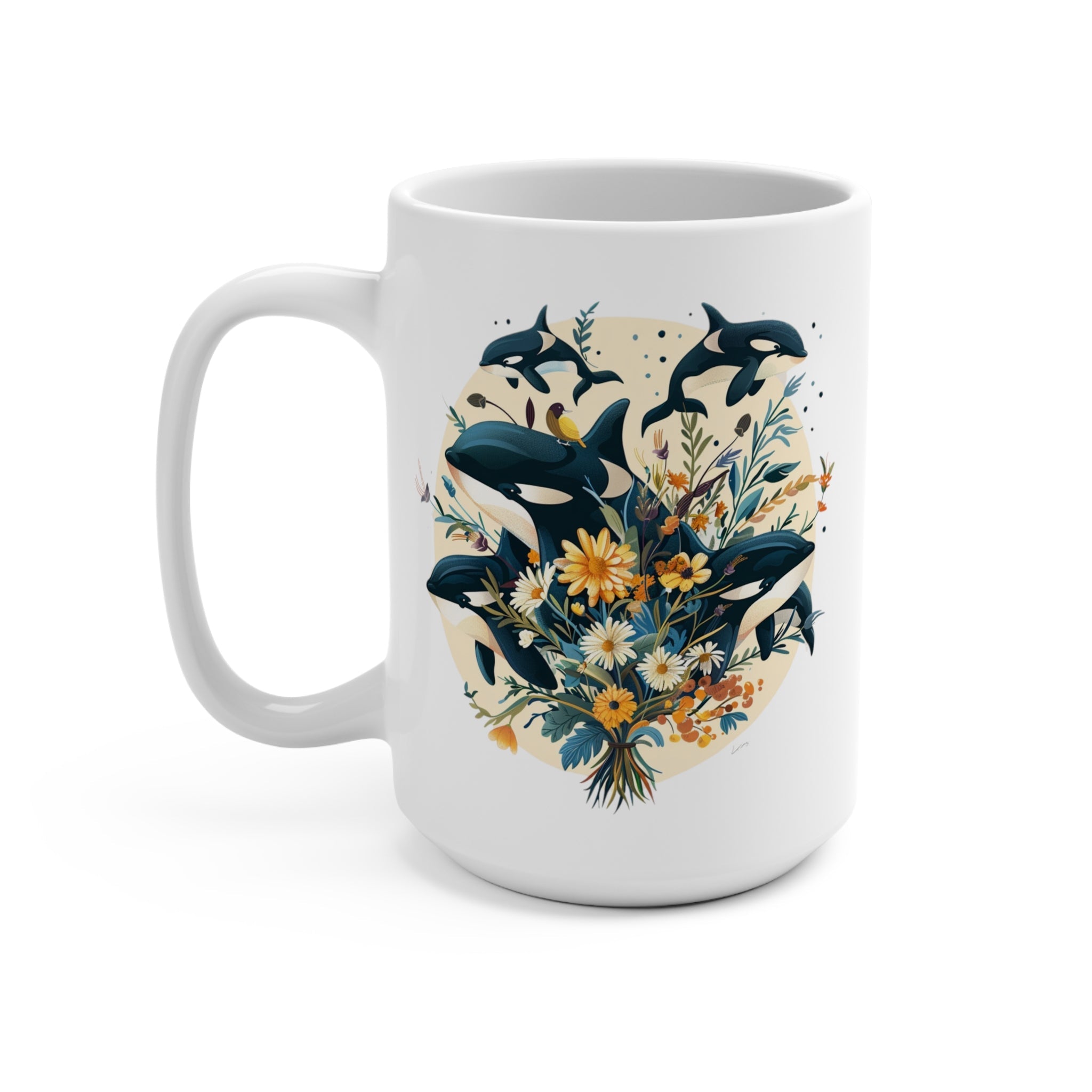 Mothers Day Mug Gift, Floral Orca Whale Mum Mug, Gift For Best Mom - Mug - Chromatic Safari - 15oz -