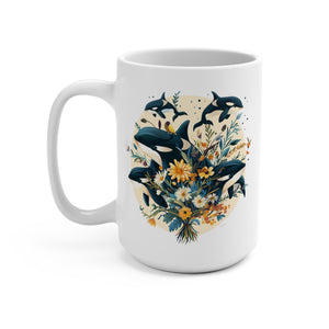 Mothers Day Mug Gift, Floral Orca Whale Mum Mug, Gift For Best Mom - Mug - Chromatic Safari - 15oz -