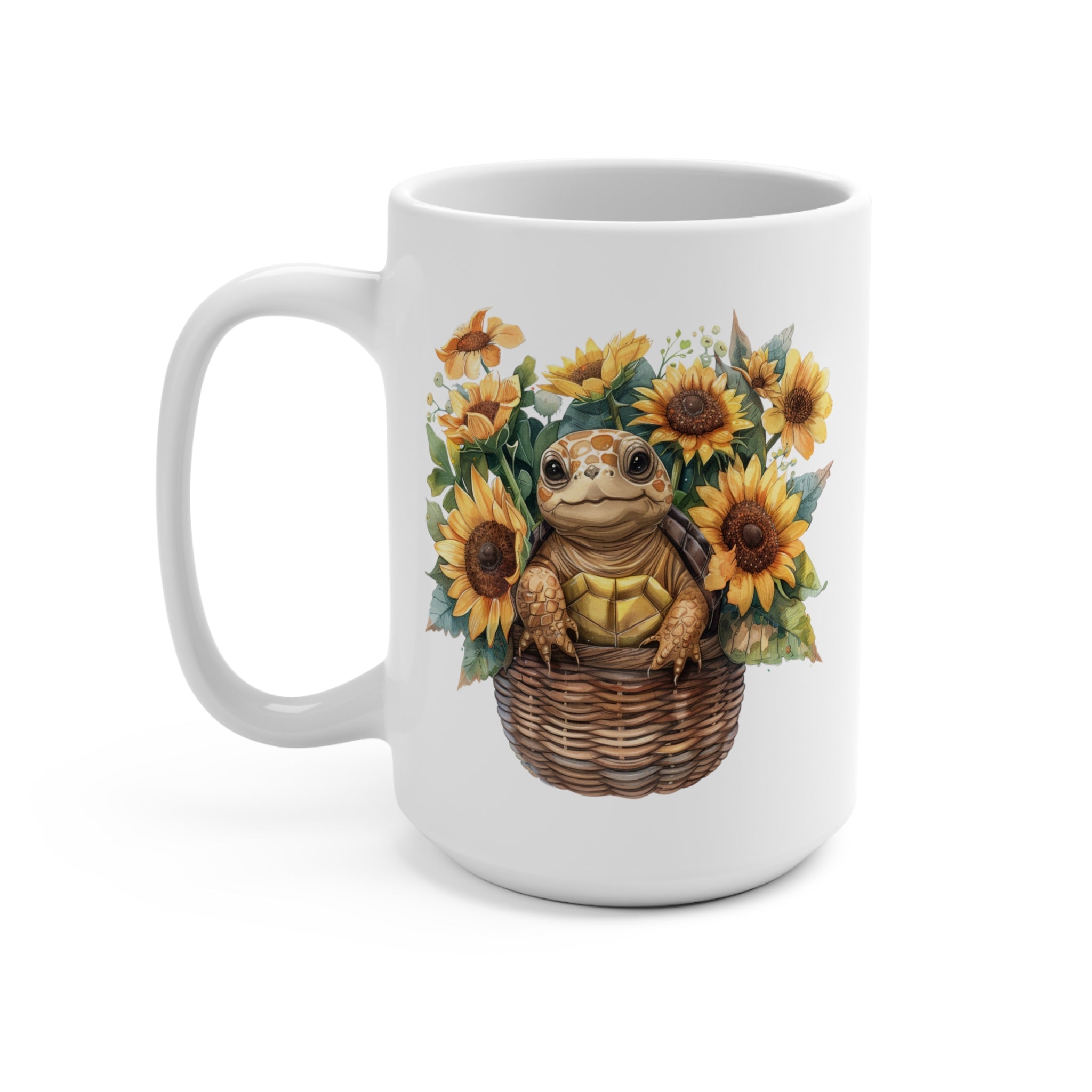 Mothers Day Turtle Mug, Floral Mom Coffee Cup, Gift For Mum - Mug - Chromatic Safari - 15oz -