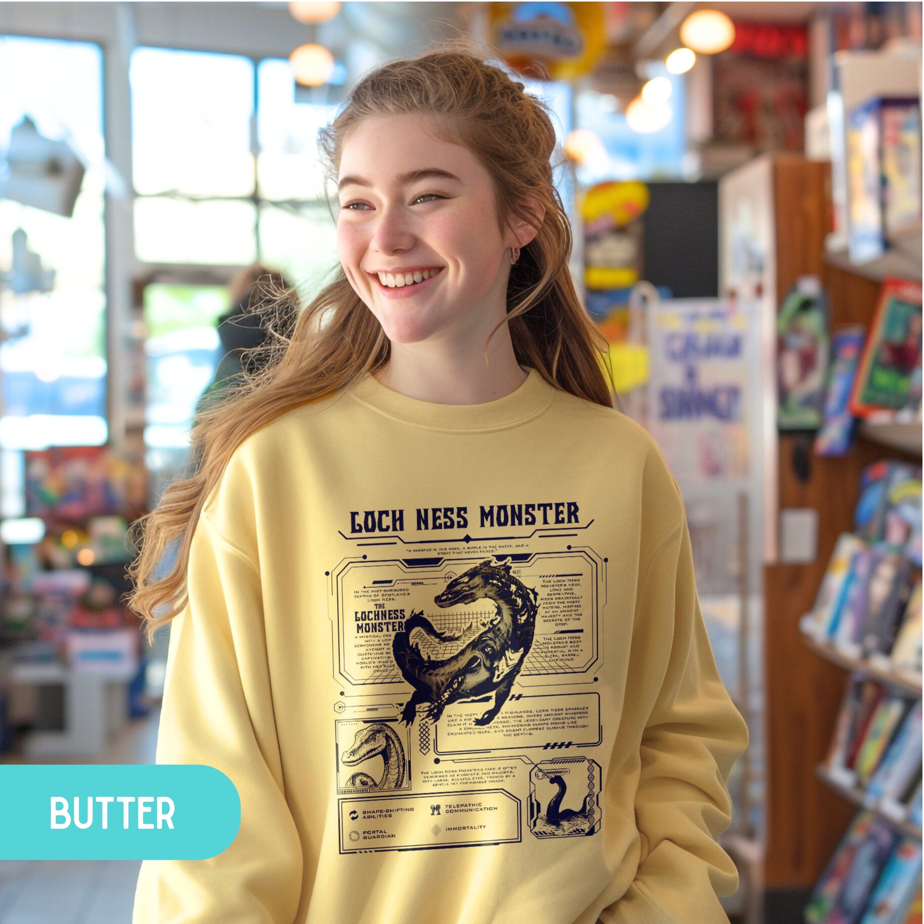 Mythical Creature Loch Ness Monster Sweatshirt, Marine Animal Anatomical Pullover, Lochness Gift - Sweatshirt - Chromatic Safari - Butter - S