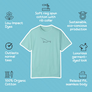 Narwhal Shirt Illustration Comfort Color Tee, Environmentalist Ocean Conservation Marine Biology Gift, Ocean Marine Life Environmentalist - T-Shirt - Chromatic Safari - Chambray - S