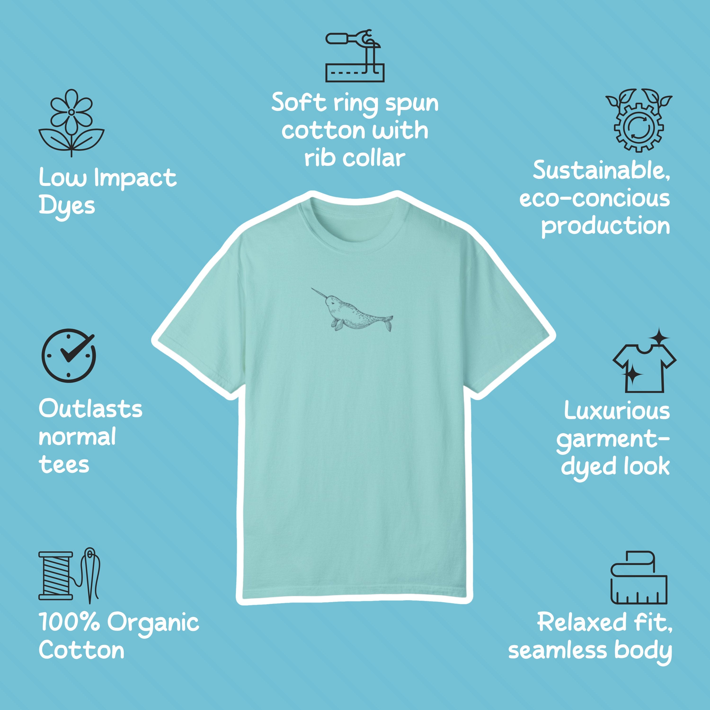 Narwhal Shirt Illustration Comfort Color Tee, Environmentalist Ocean Conservation Marine Biology Gift, Ocean Marine Life Environmentalist - T-Shirt - Chromatic Safari - Chambray - S